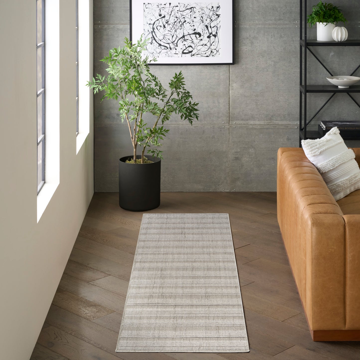 DKNY Pure Multi Weave 2'3" x 10' Grey Contemporary Indoor Rug