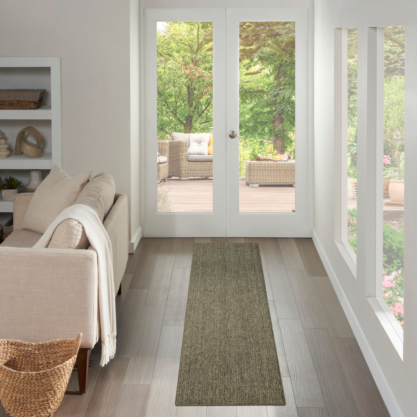 Nourison Tulum 2'2" x 8' Olive Outdoor Rug