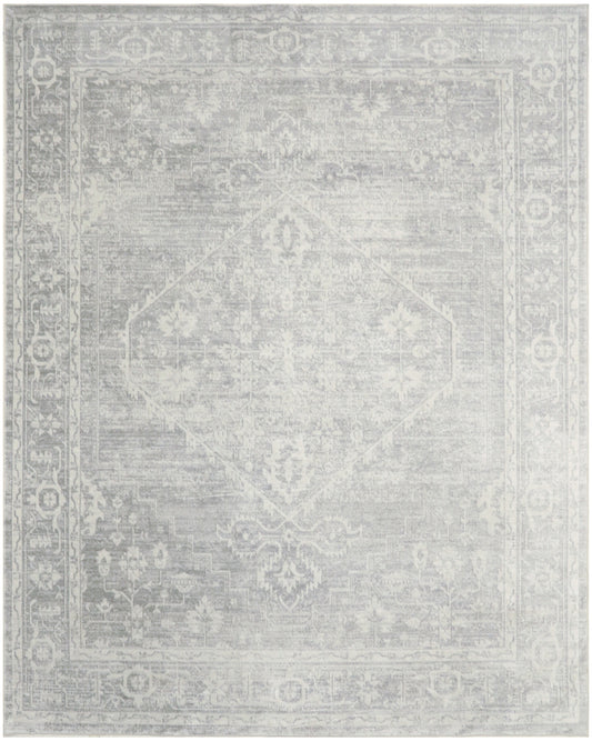 Nourison Astra Machine Washable 9' x 12' Light Grey Vintage Indoor Rug