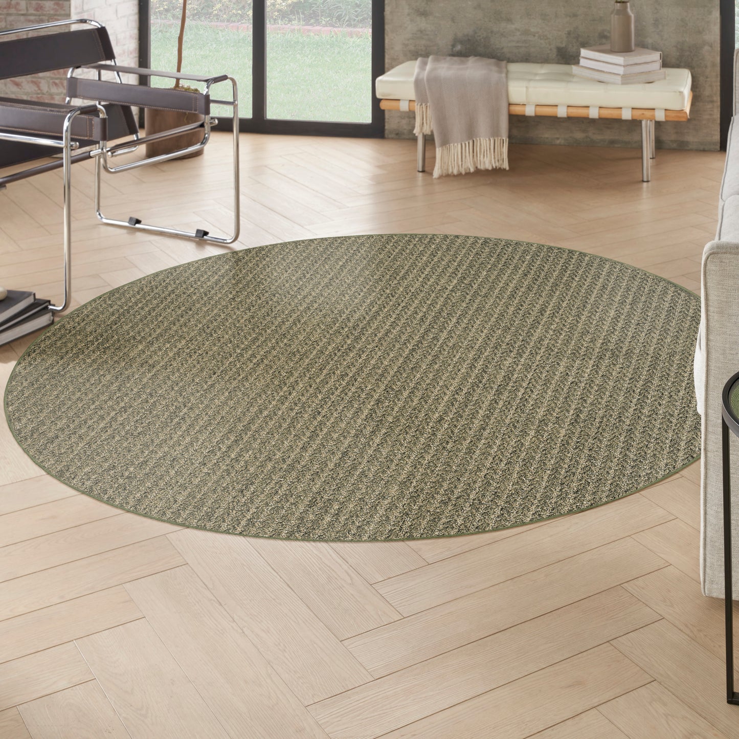 Nourison Tulum 8' x Round Olive Outdoor Rug