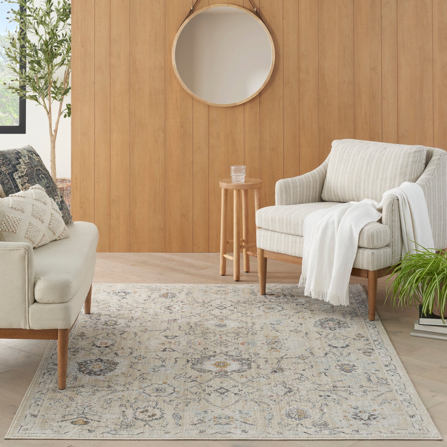Nourison Oushak Home 6' x 9' Cream Vintage Indoor Rug