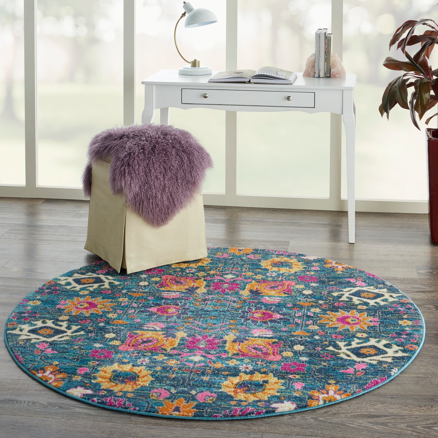 Nourison Passion 4' x Round Denim Bohemian Indoor Rug