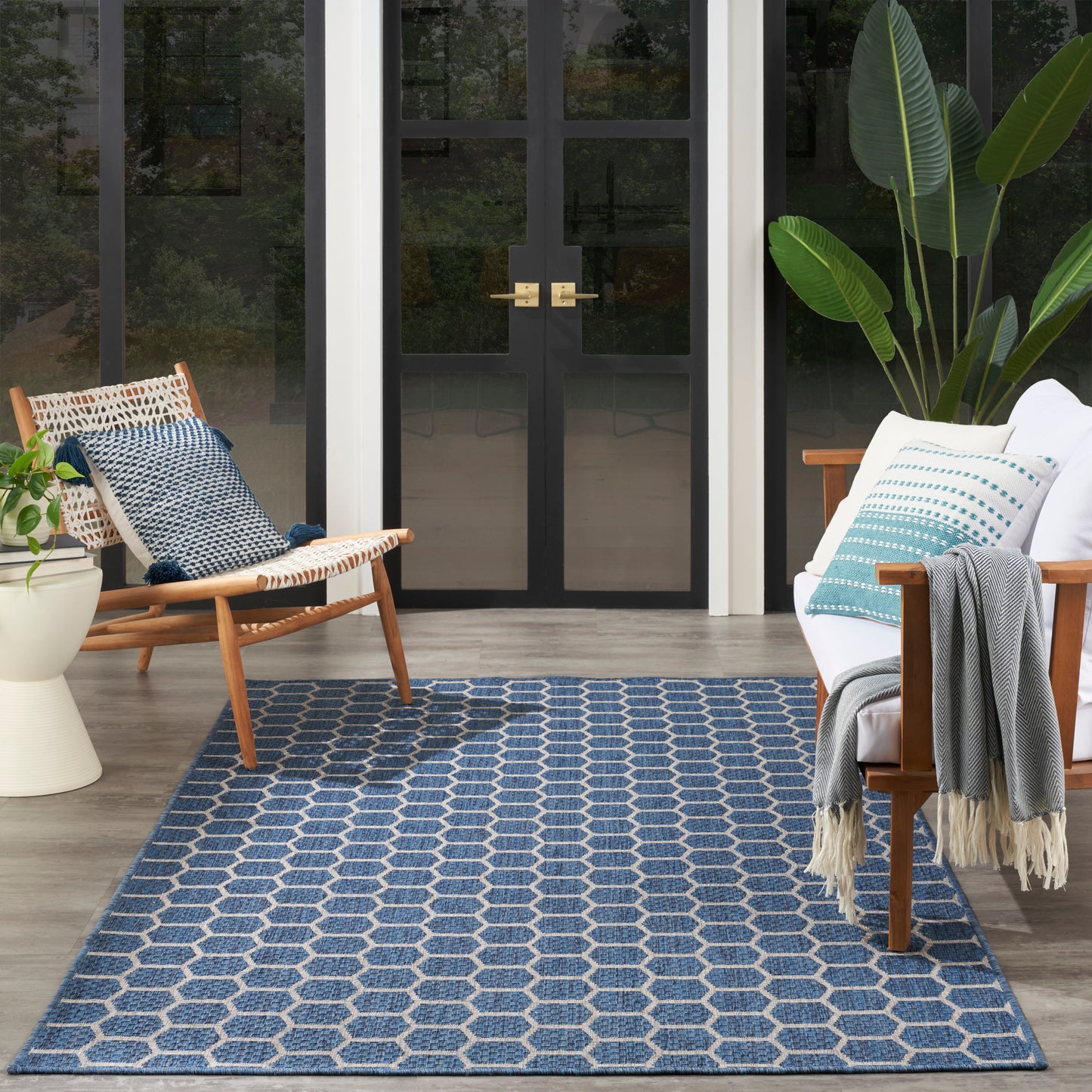 Nourison Twist Reversible 6' x 9' Blue Modern Rug