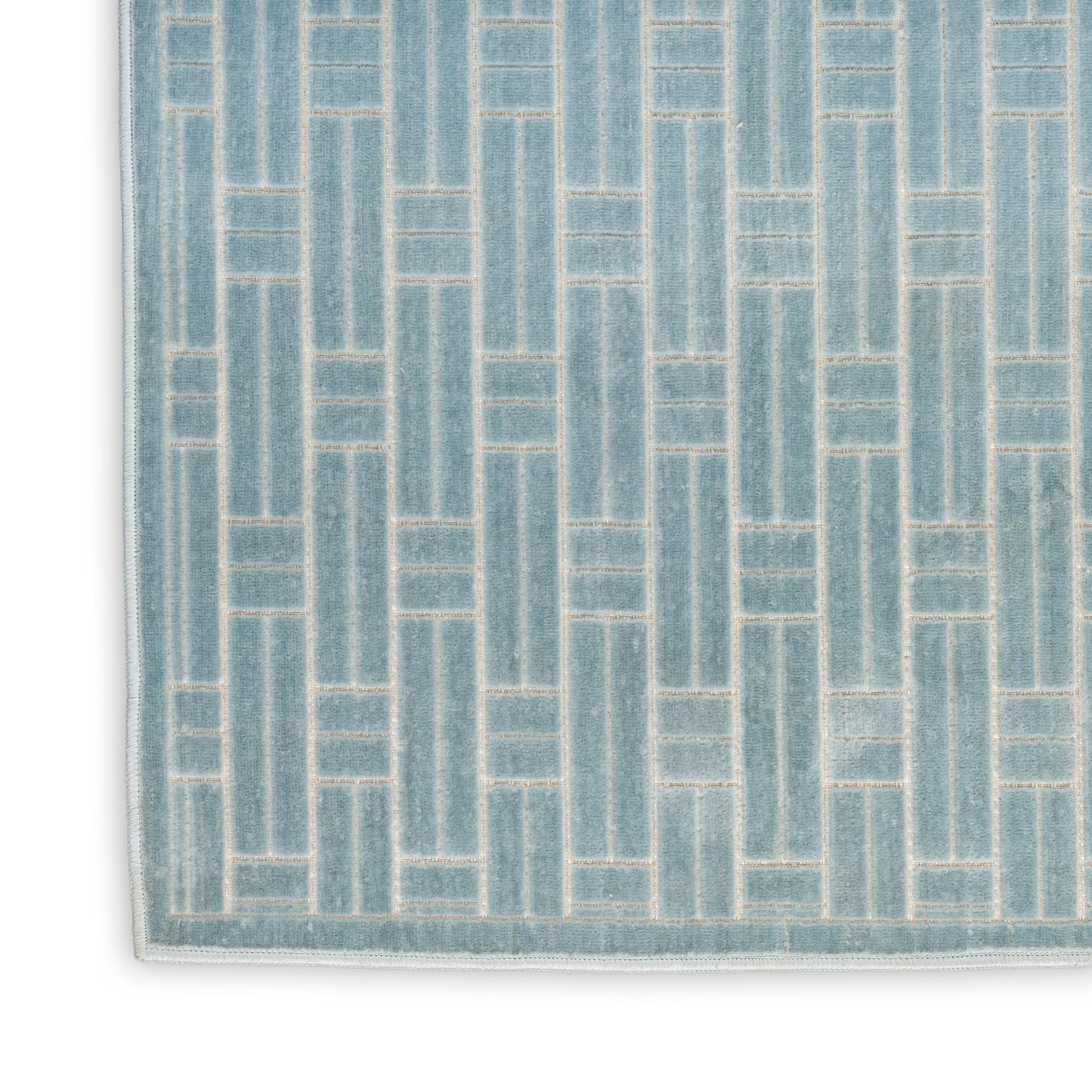 Nourison Washable Charm 2'2" x 10' Blue Ivory Modern Indoor Rug