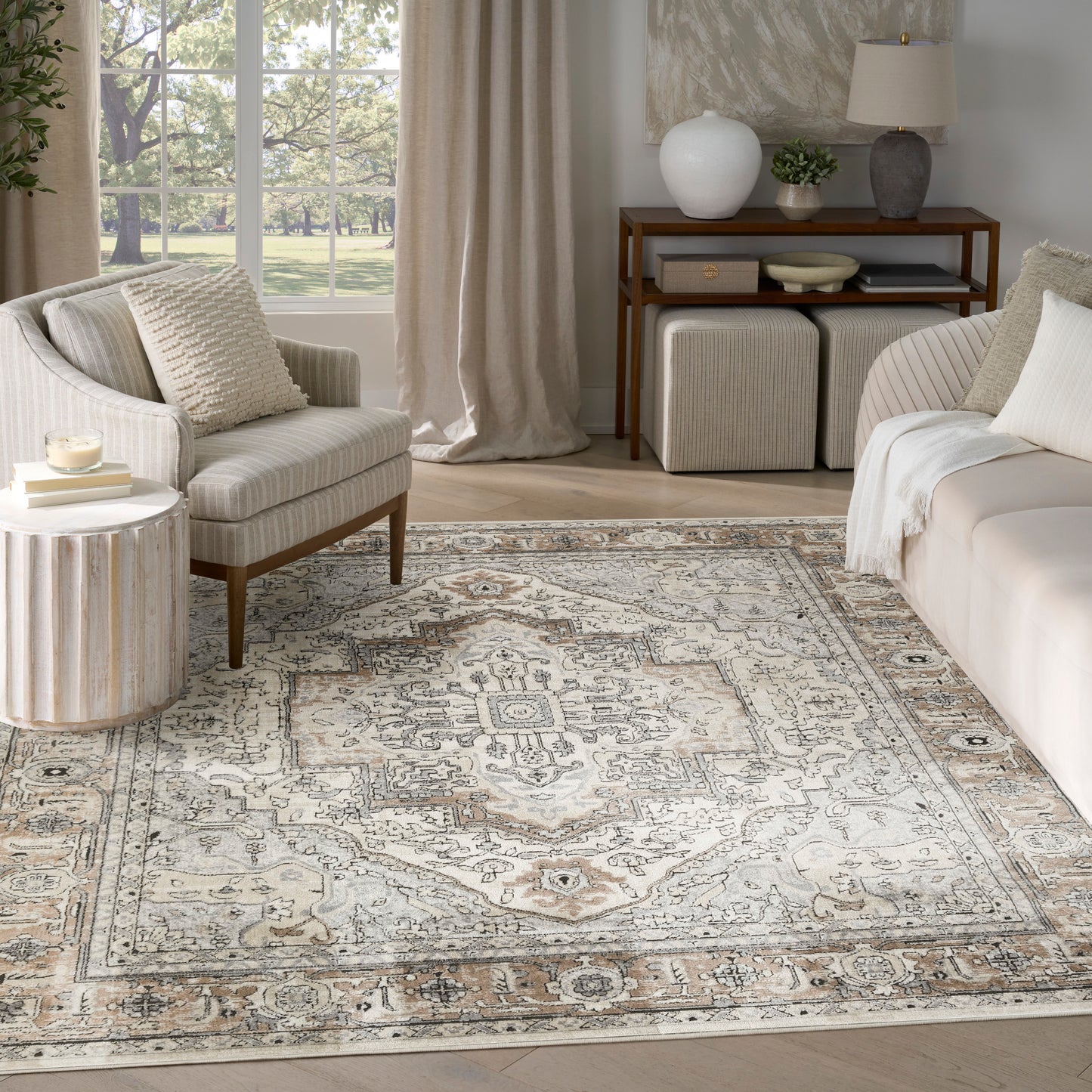 Nourison Quarry 7'10" x 9'10" Ivory Grey Taupe Vintage Indoor Rug