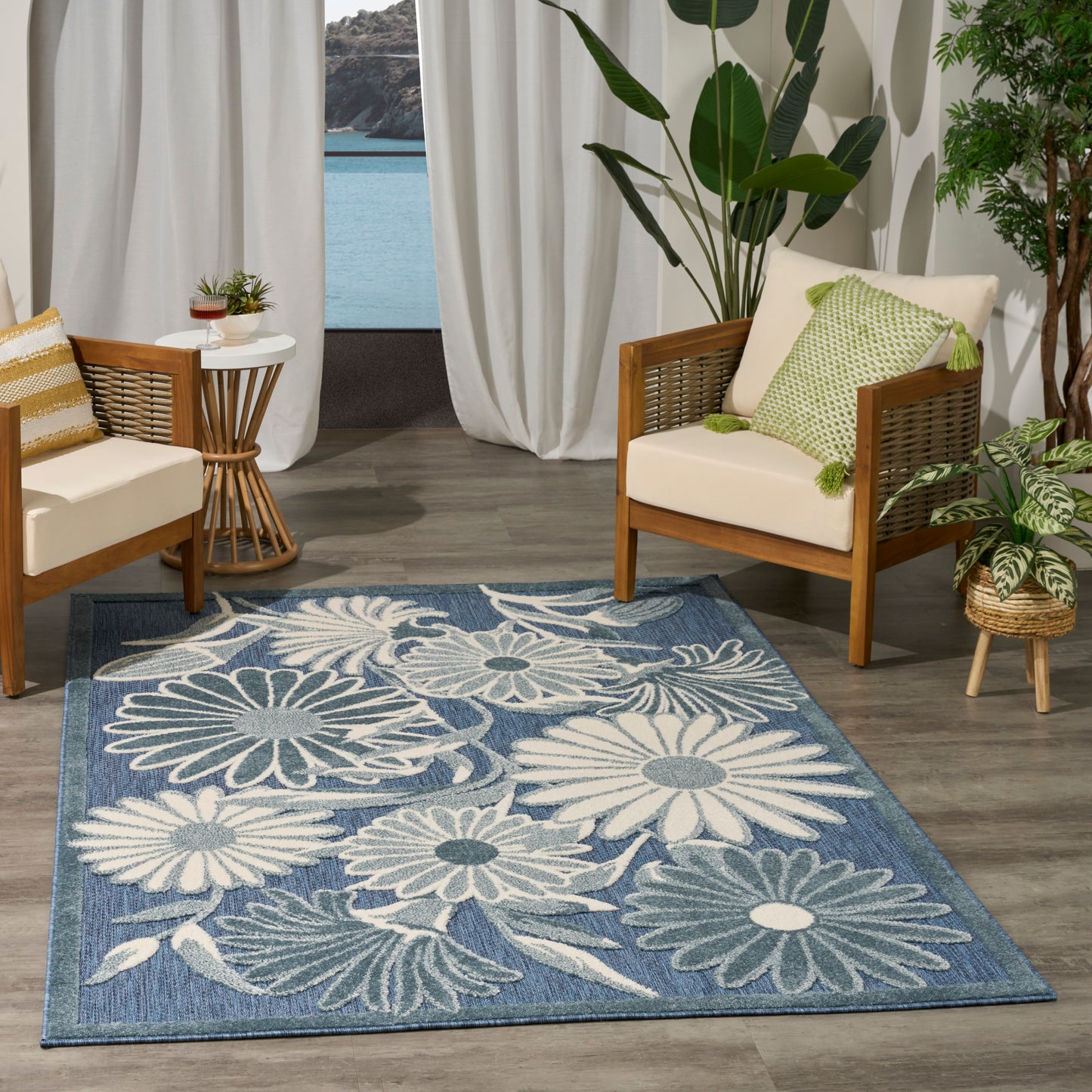 Nourison Aloha 5'3" x 7'5" Blue Outdoor Rug