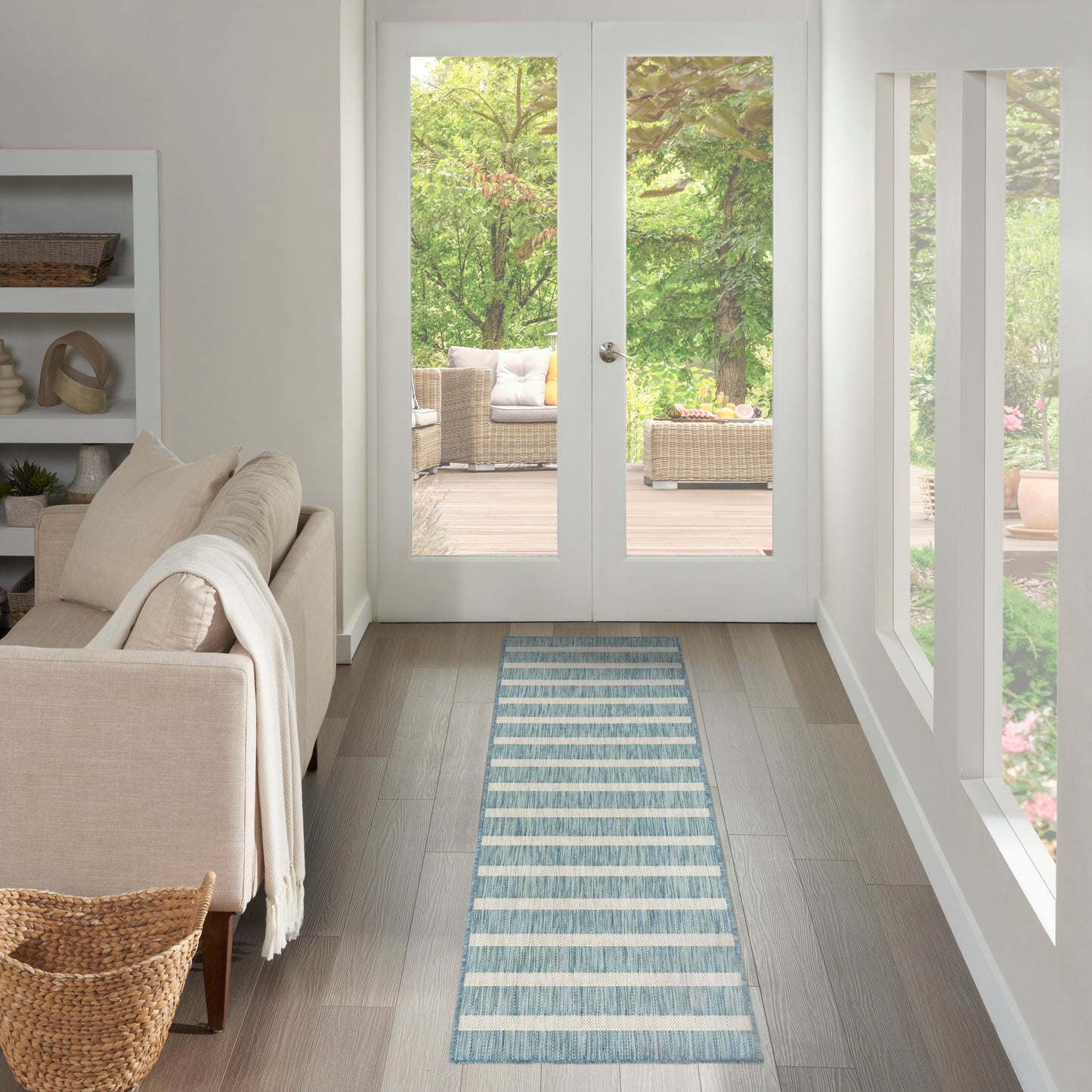 Nourison Positano 2'2" x 10' Aqua Ivory Modern Rug