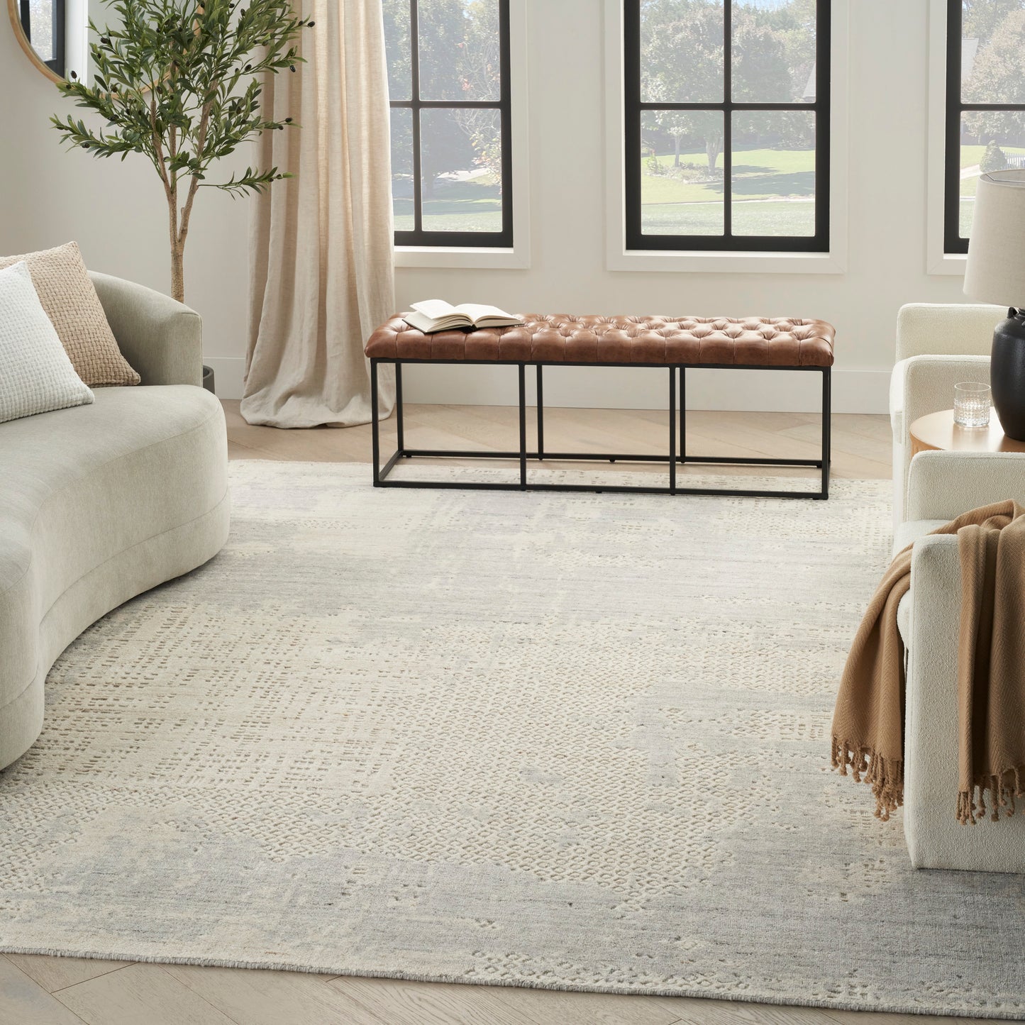 Nourison Harmony 7'9" x 9'9" Ivory Grey Modern Indoor Rug