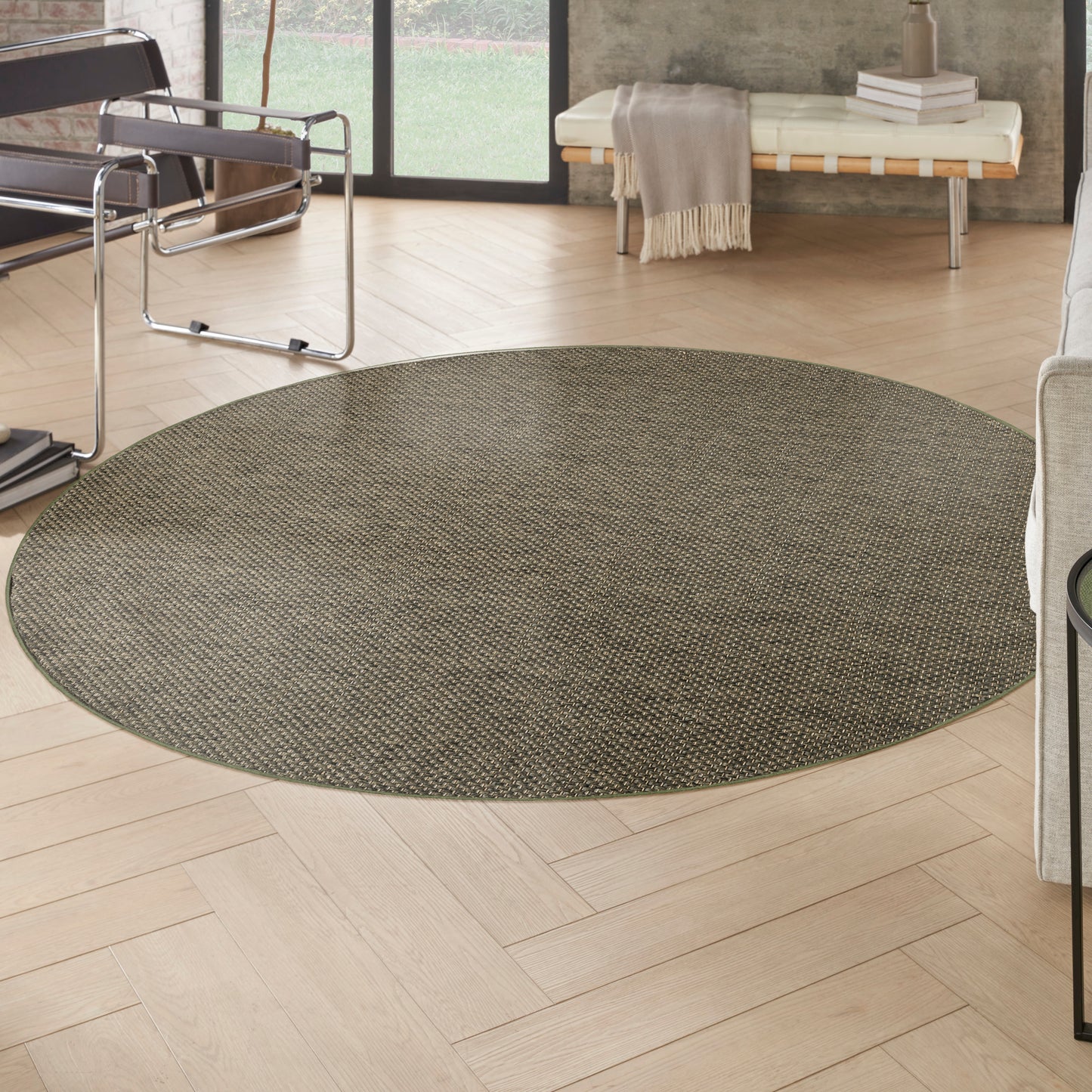 Nourison Tulum 8' x Round Olive Outdoor Rug