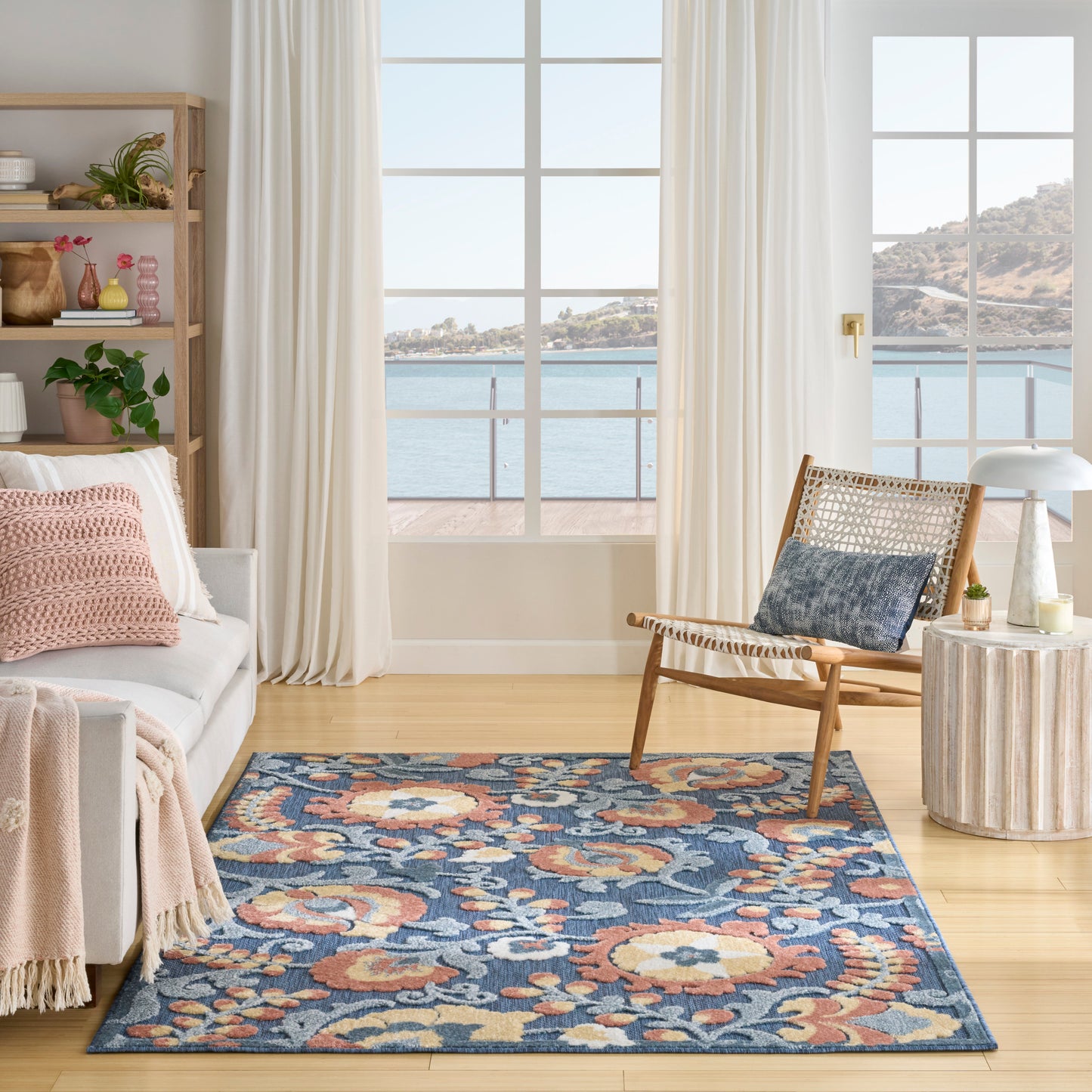 Nourison Aloha 5'3" x 7'5" Blue Rose Farmhouse Rug
