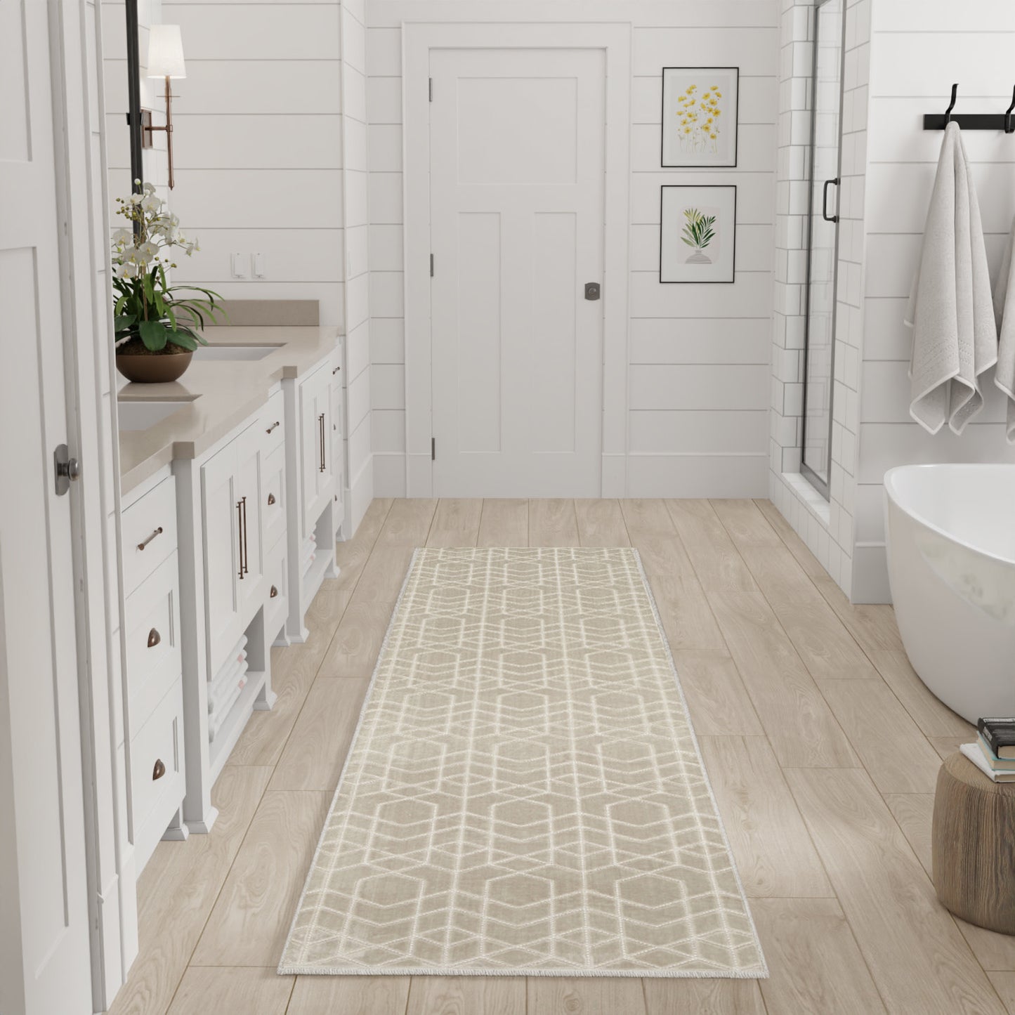 Nourison Washable Charm 2'2" x 10' Silver Ivory Modern Indoor Rug