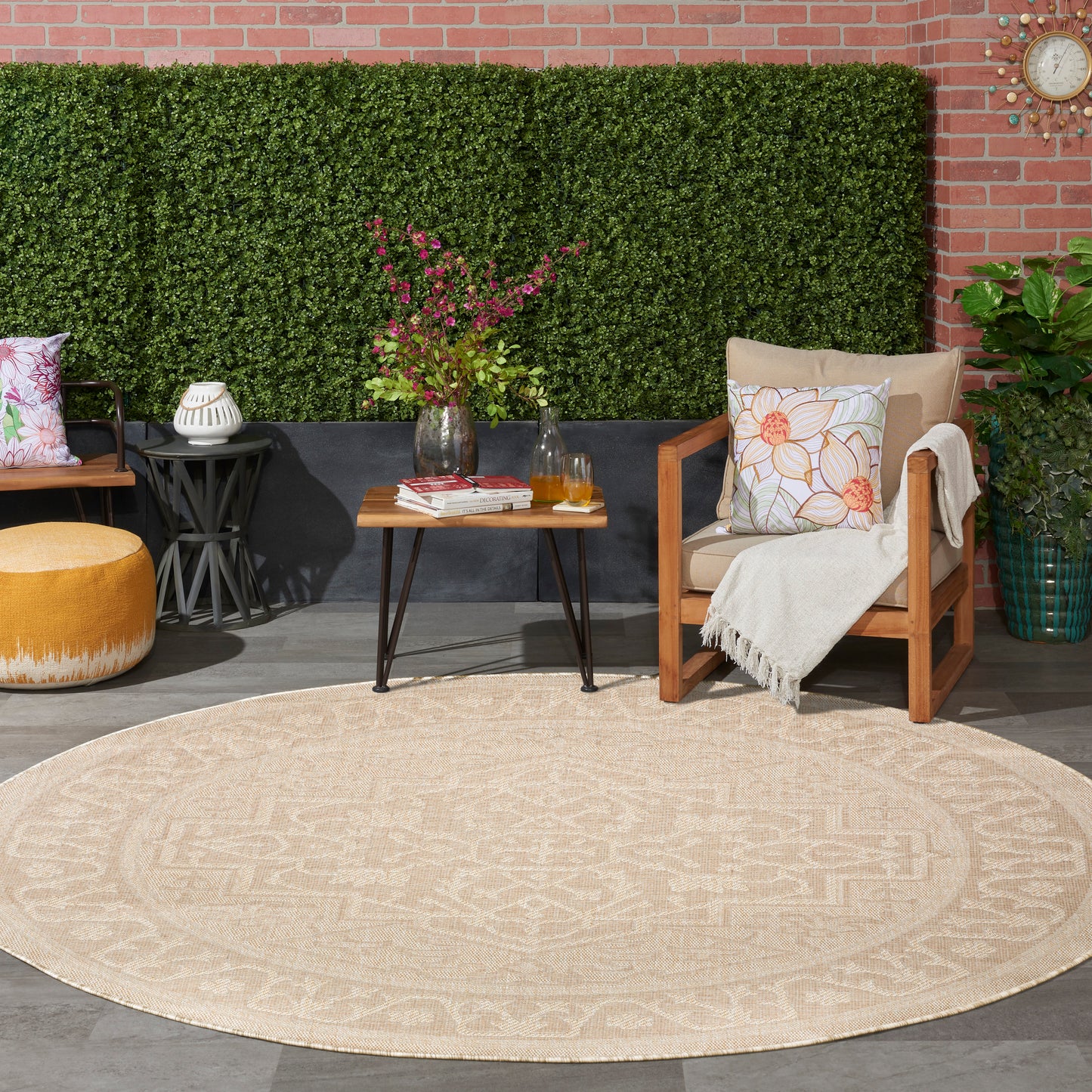 Nourison Tulum 8' x Round Cream Outdoor Rug