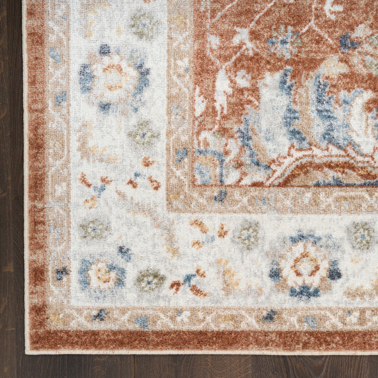 Nourison Astra Machine Washable 6'7" x 9' Rust Ivory Vintage Indoor Rug