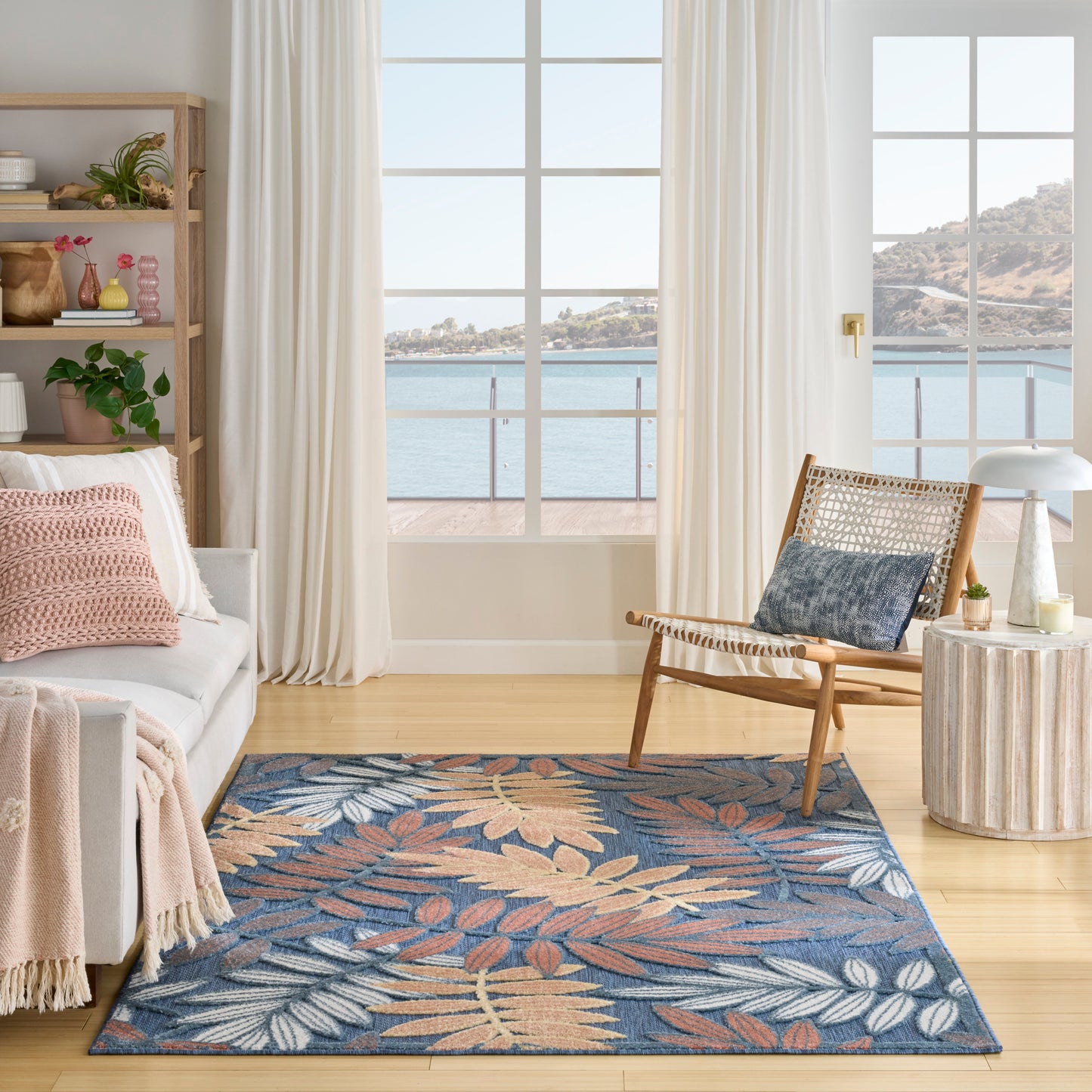 Nourison Aloha 3'6" x 5'6" Blue Rose Modern Rug
