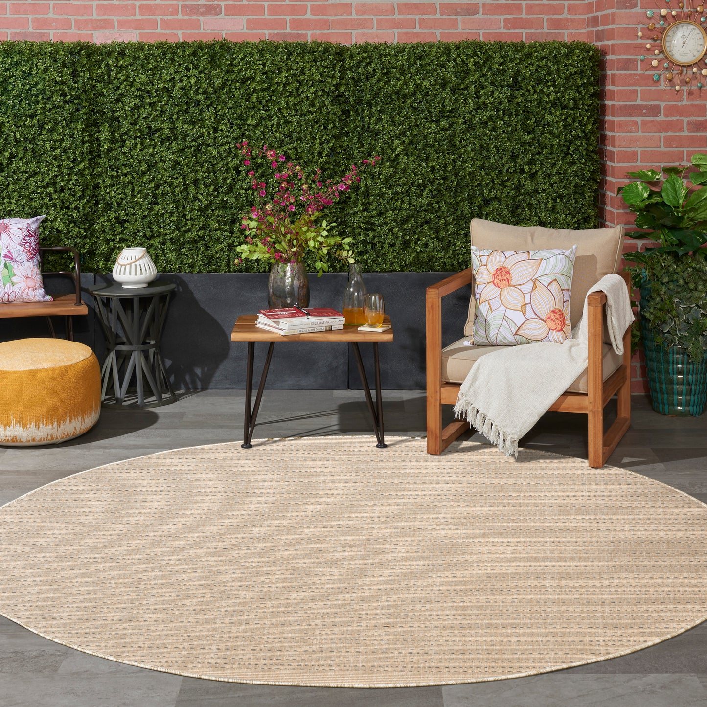 Nourison Tulum 8' x Round Taupe Outdoor Rug