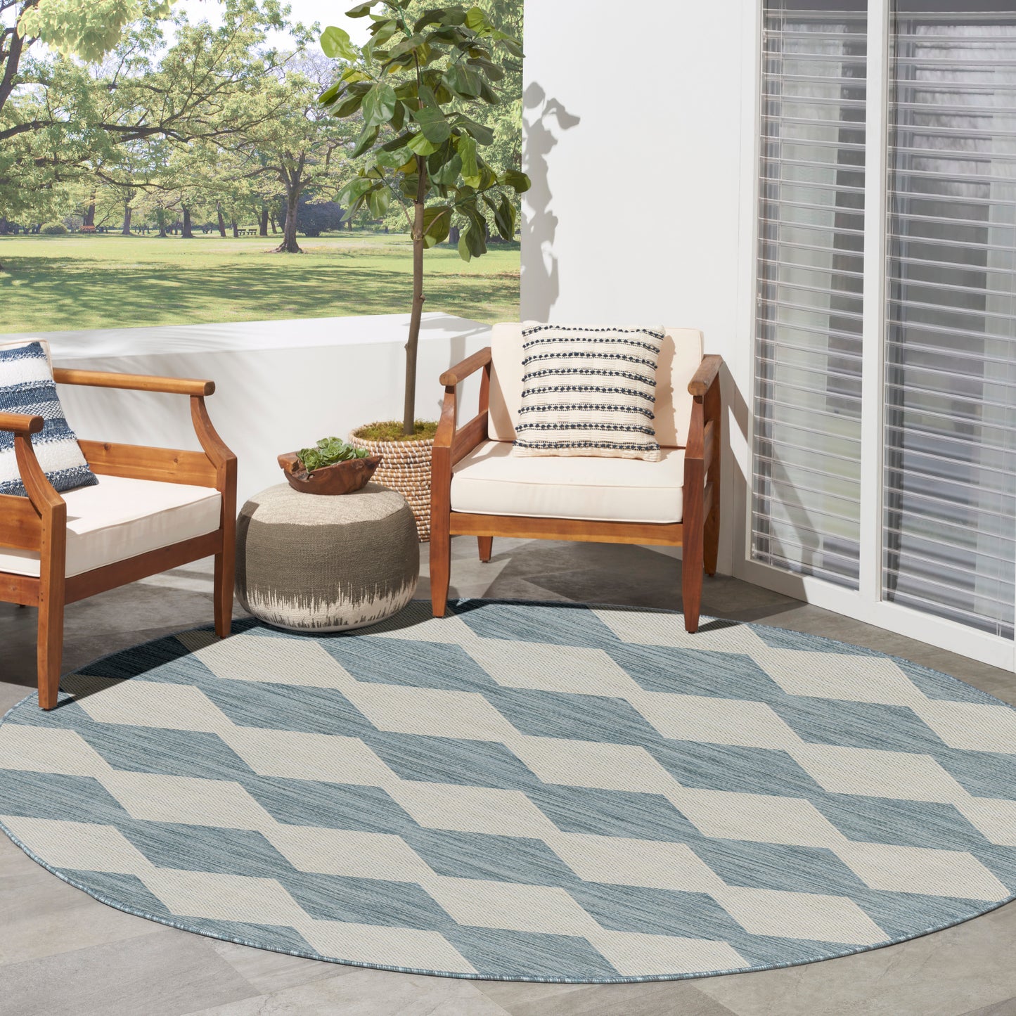 Nourison Positano 8' x Round Aqua Modern Rug