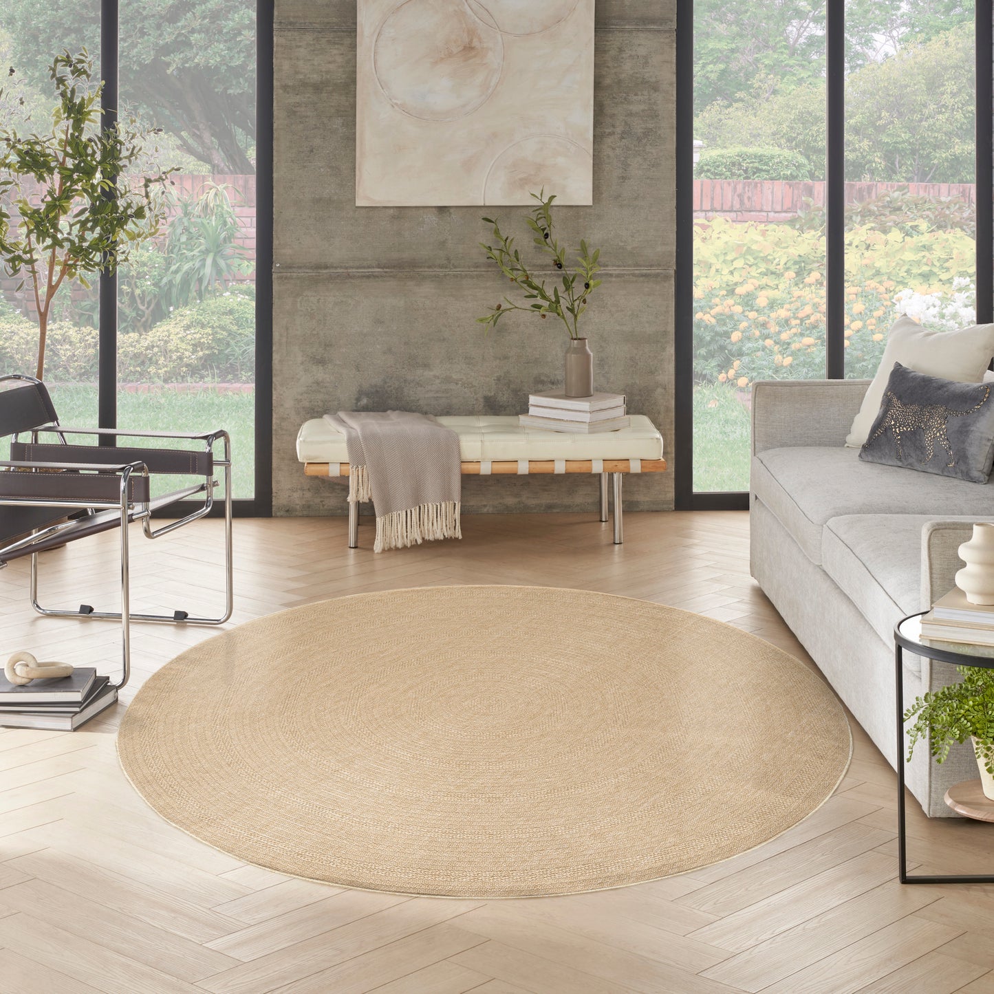 Nourison Tulum 8' x Round Taupe Ivory Outdoor Rug