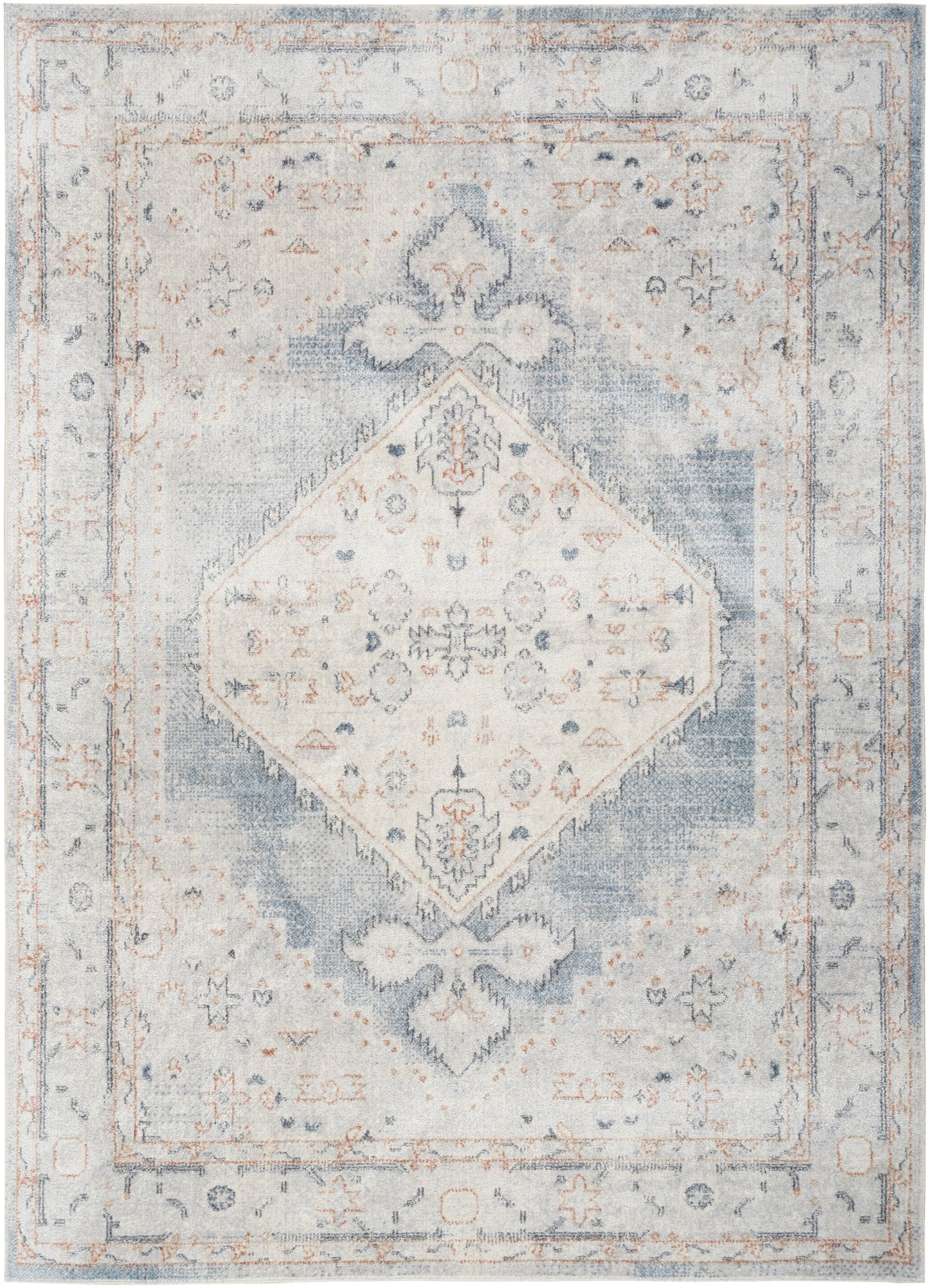 Nourison Astra Machine Washable 5'3" x 7' Light Blue Vintage Indoor Rug