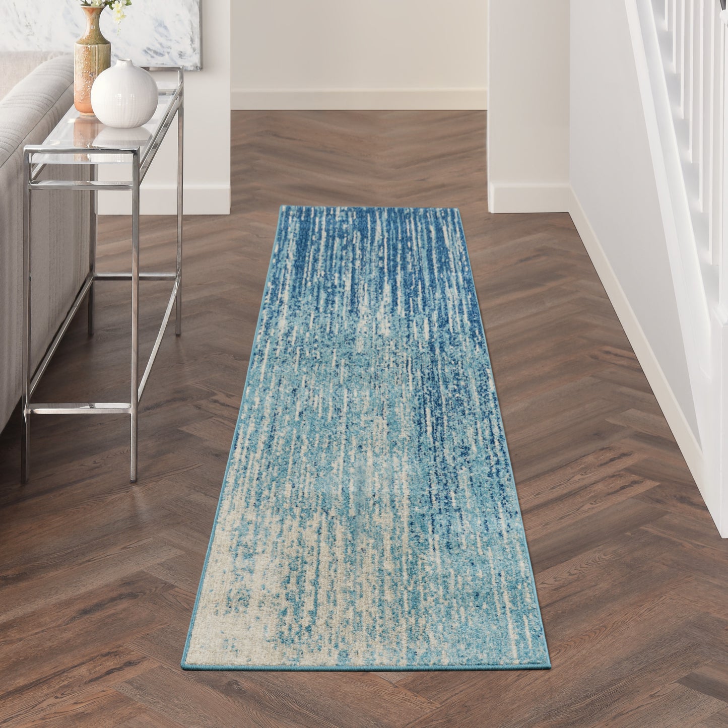 Nourison Passion 2'2" x 10' Navy/Light Blue Modern Indoor Rug
