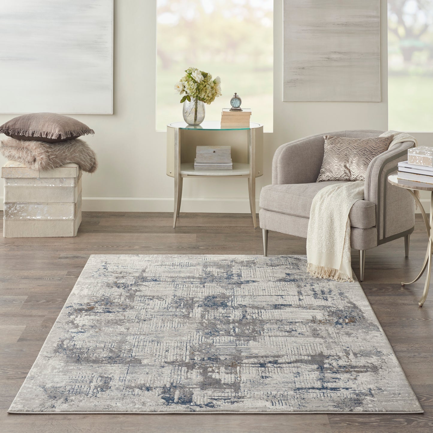 Nourison Royal Terrace 5'3" x 7'3" Ivory Blue Modern Indoor Rug