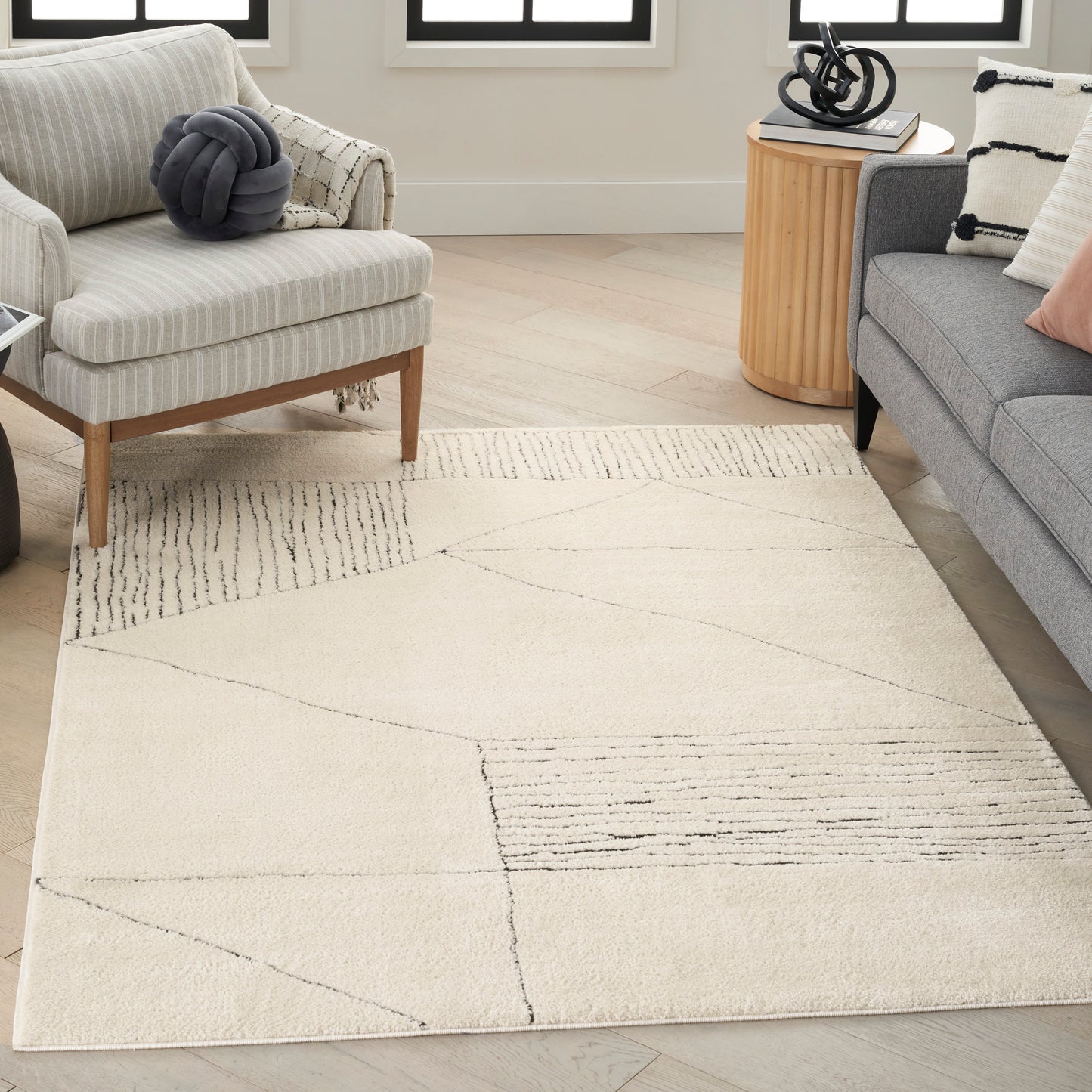 Nourison Modern Comfort 7'10" x 9'10" Ivory Black Scandinavian Indoor Rug