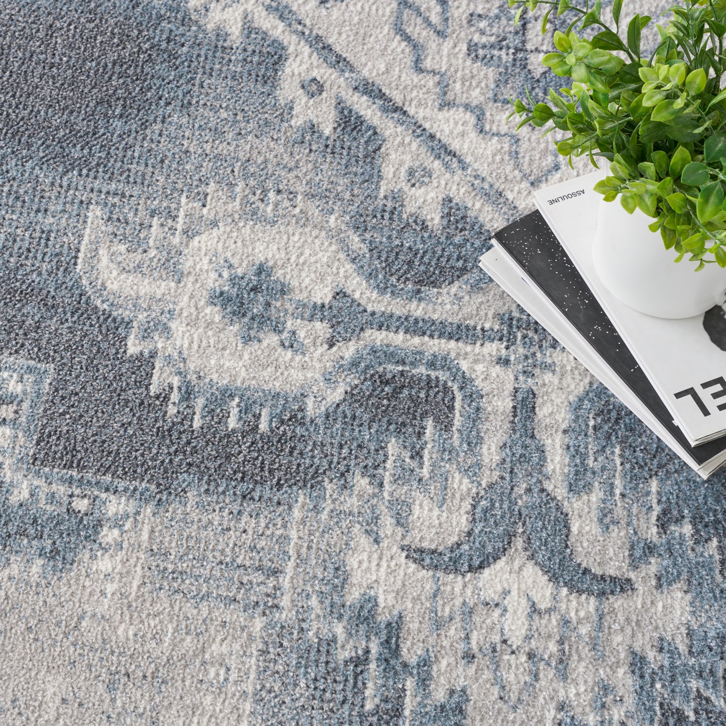 Nourison Astra Machine Washable 9' x 12' Blue Ivory Vintage Indoor Rug