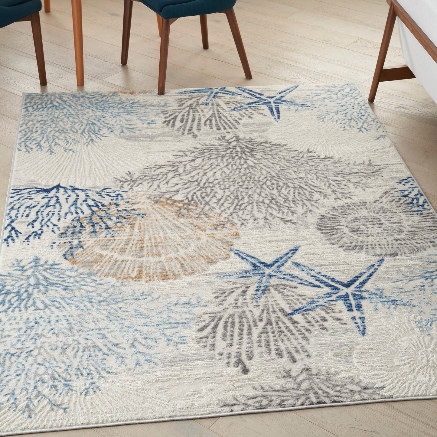 Nourison Seaside 5'3" x 7'3" Ivory Grey Blue Coastal, Nautical & Beach Indoor Rug