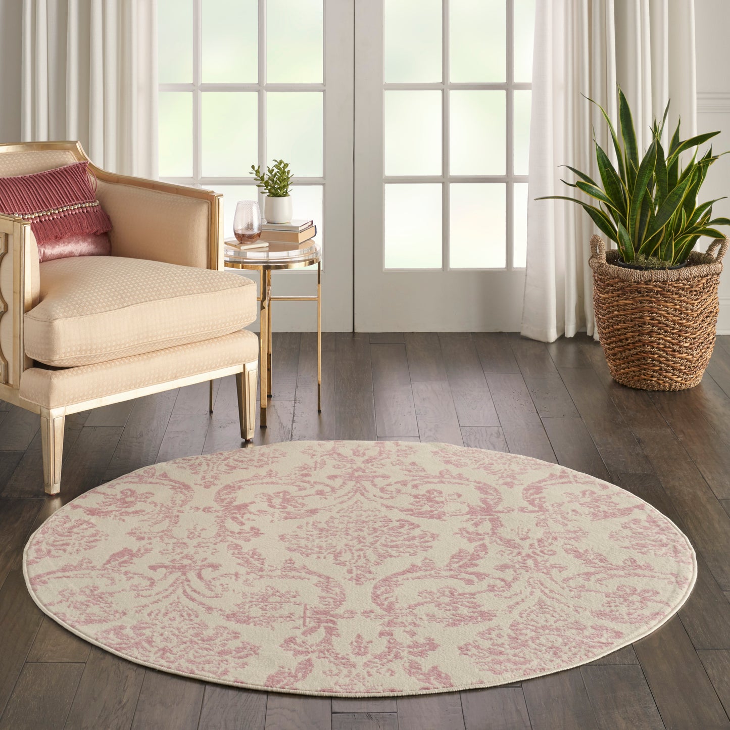 Nourison Jubilant 5'3" x Round Ivory Pink Vintage Indoor Rug