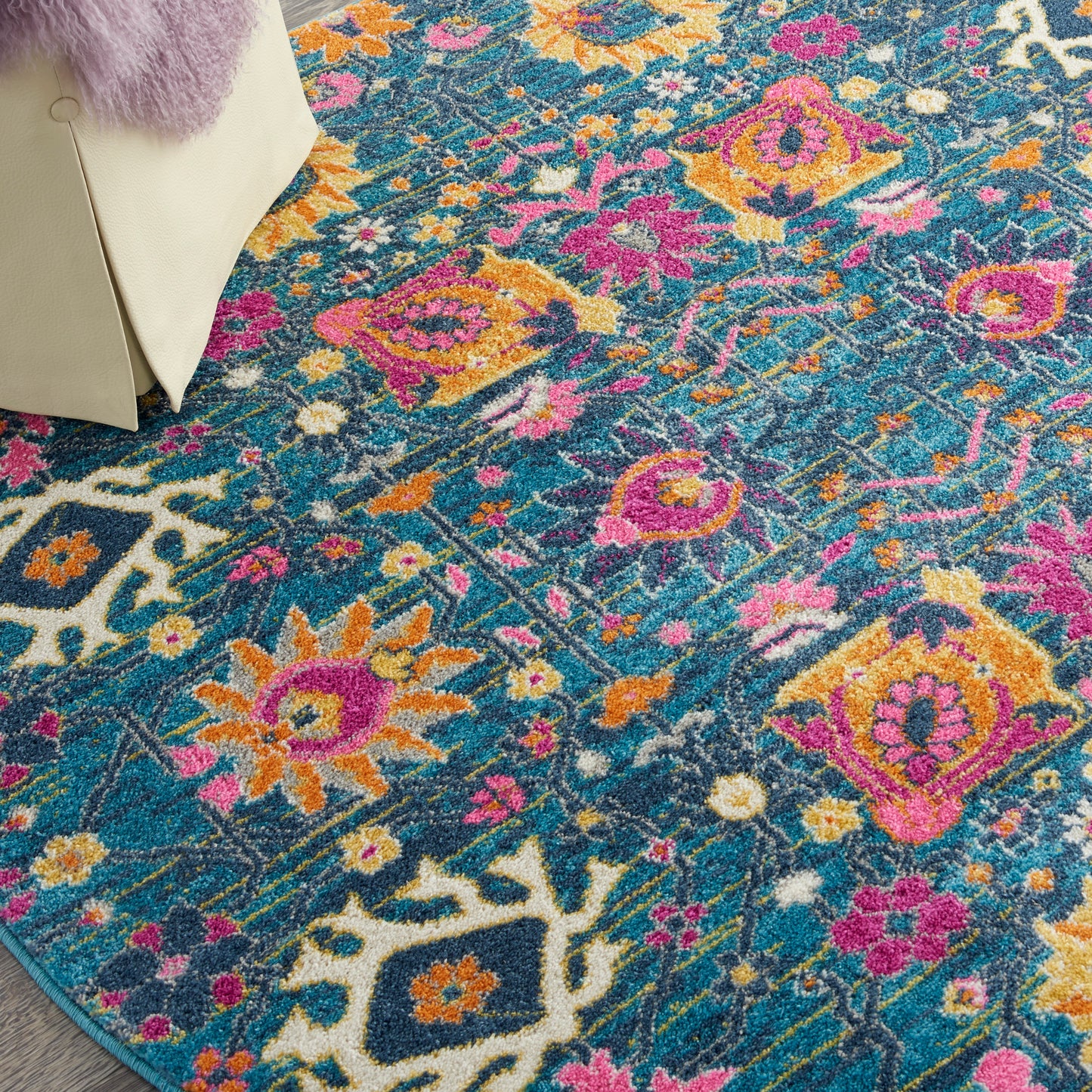 Nourison Passion 4' x Round Denim Bohemian Indoor Rug