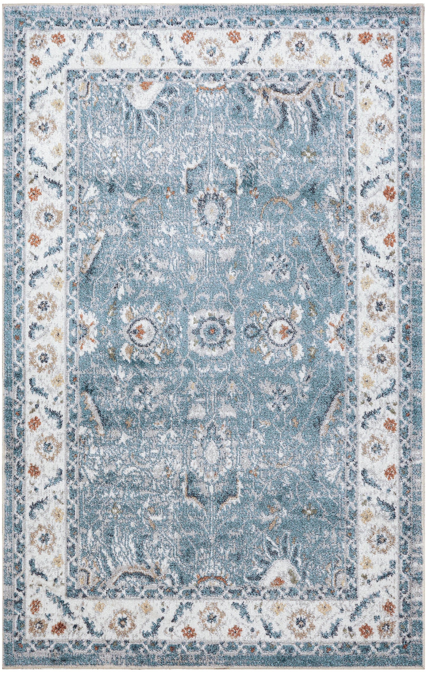 Nourison Astra Machine Washable 3'3" x 5' Blue Vintage Indoor Rug