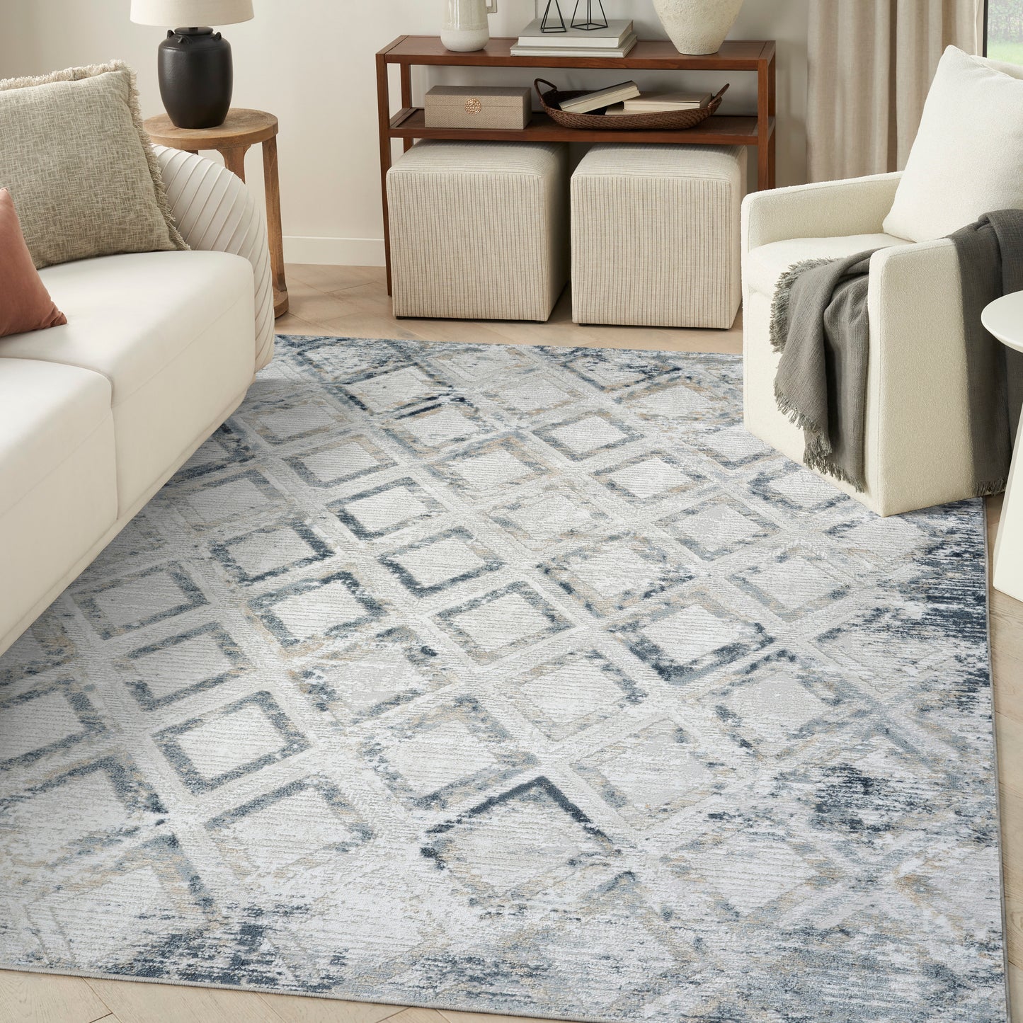 Nourison Dekor 7'10" x 9'10" Grey Navy Modern Indoor Rug