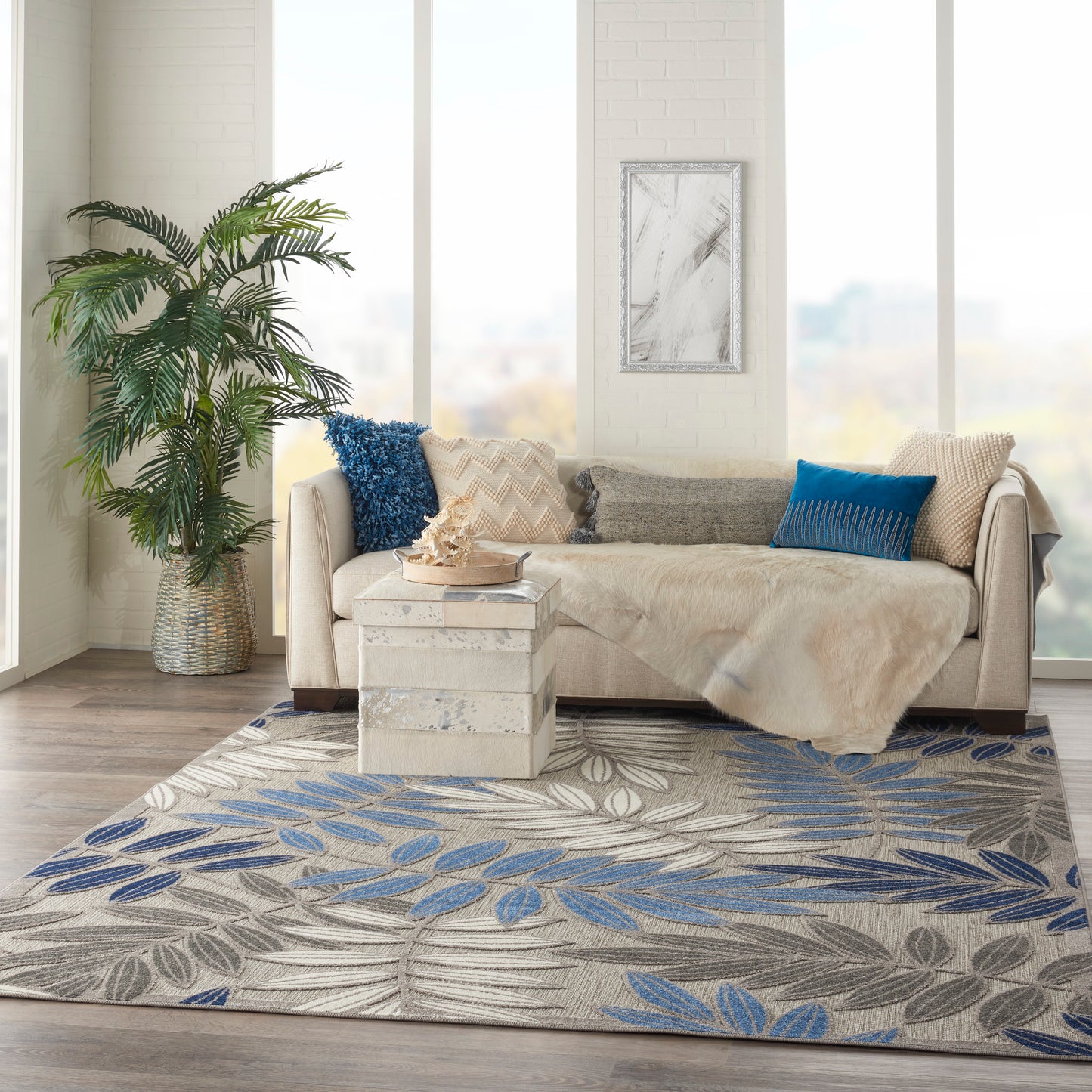 Nourison Aloha 7' x 10' Grey/Blue Tropical Rug