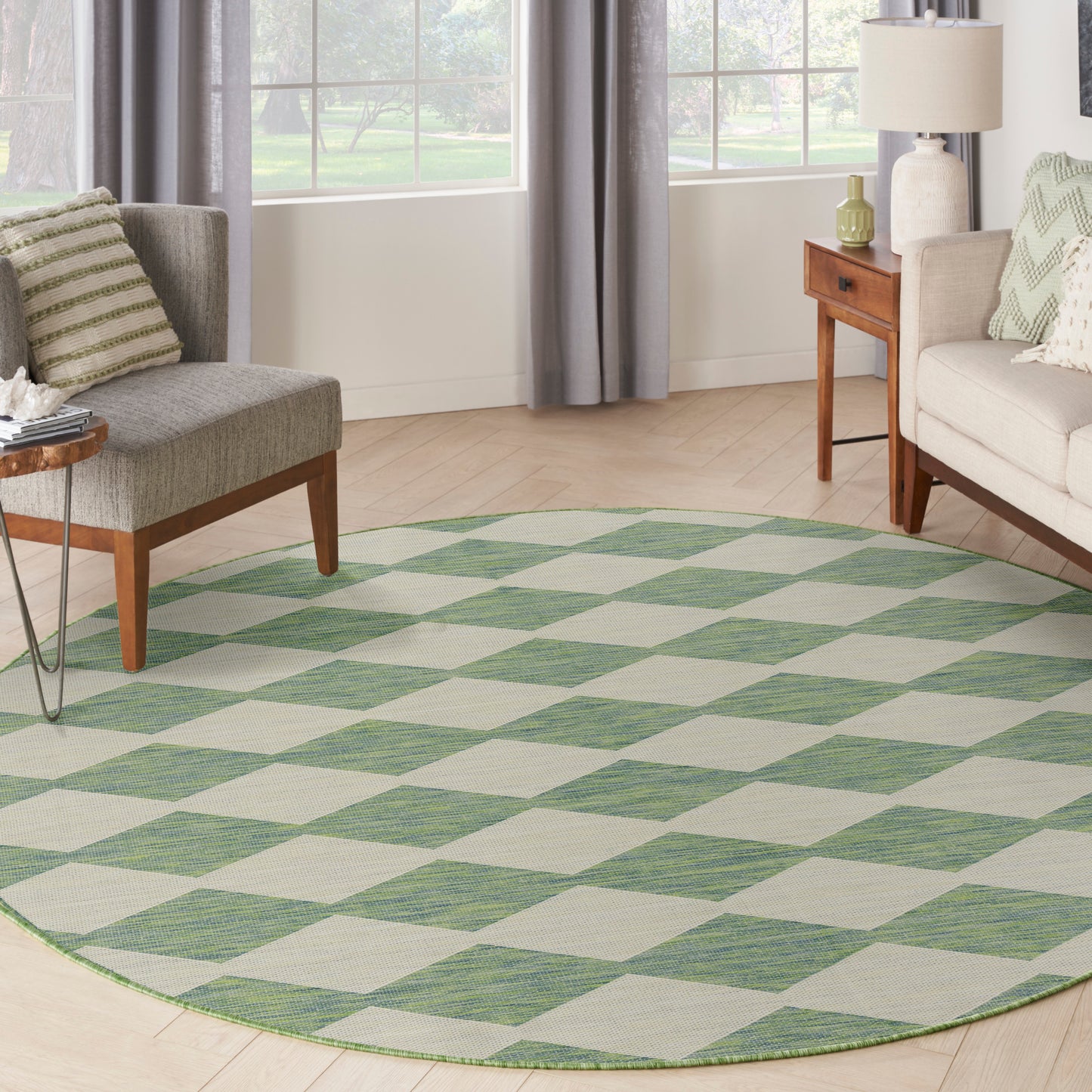 Nourison Positano 6' x Round Blue Green Modern Rug