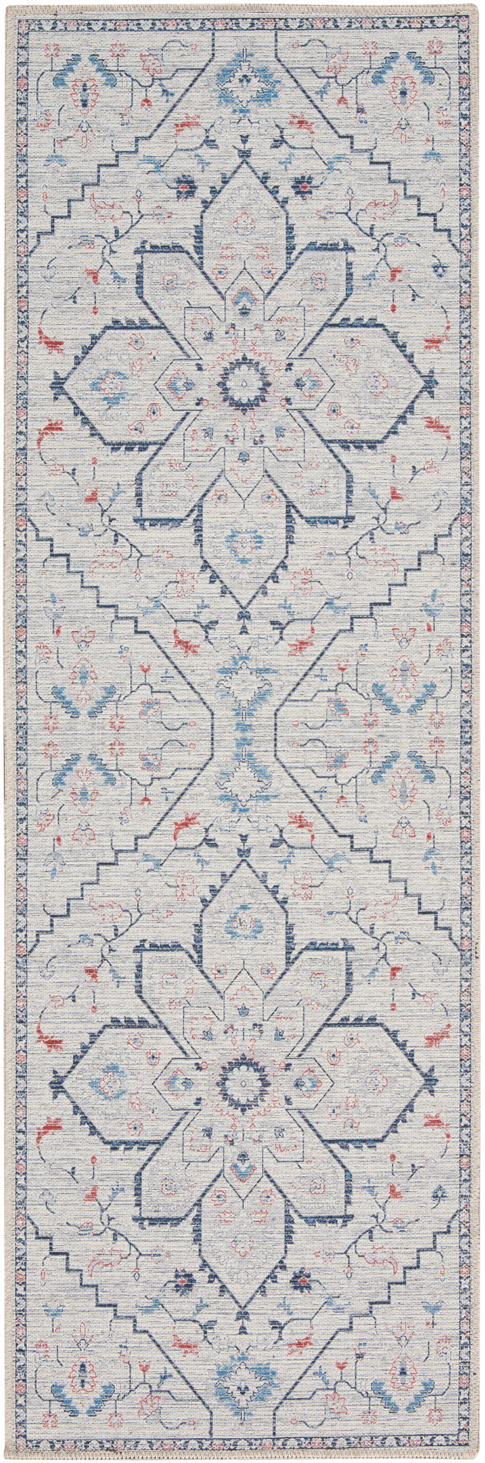 Nicole Curtis Machine Washable Series 1 2' x 6' Ivory Blue Farmhouse Indoor Rug