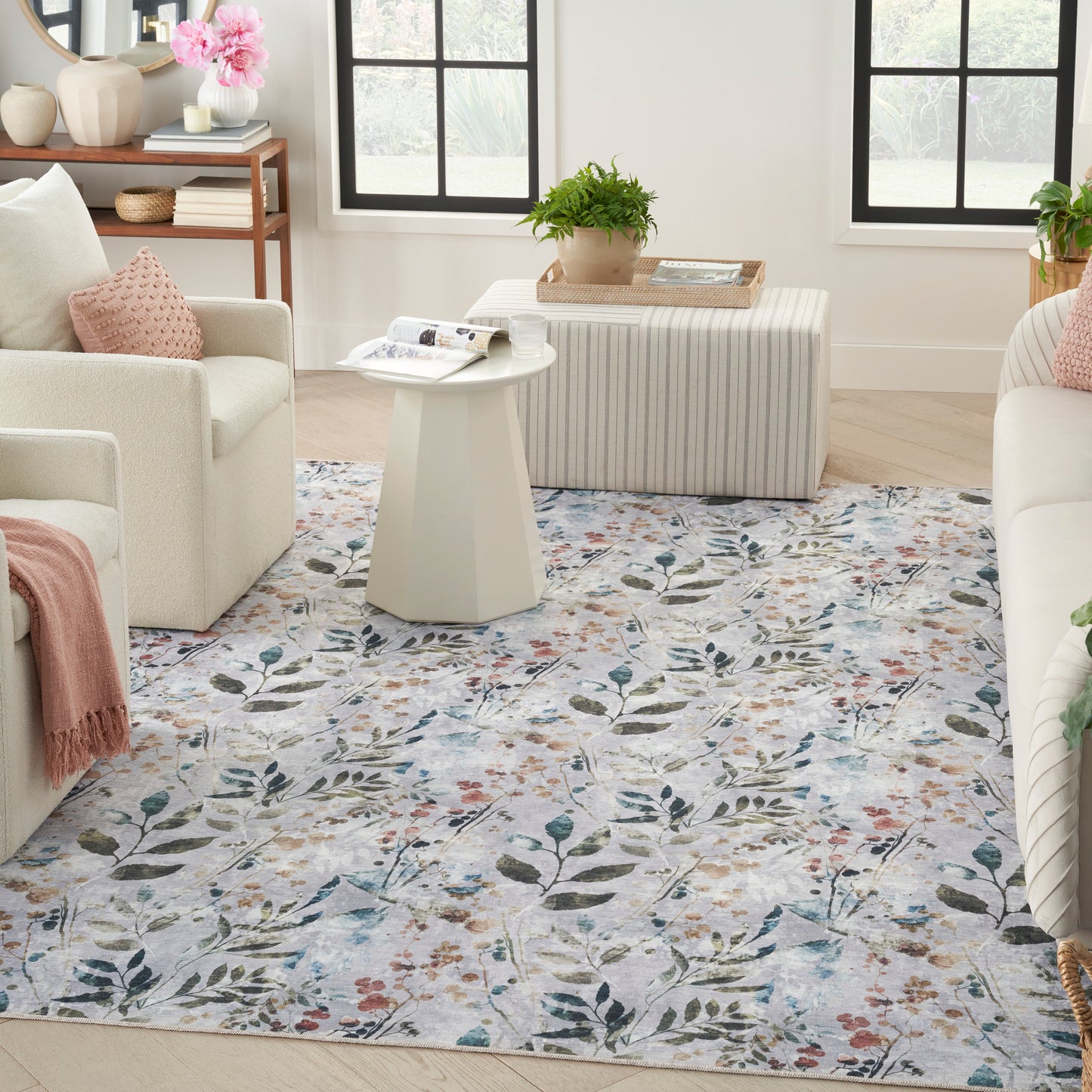 Nourison Nourison Washables 4' x 6' Grey Multicolor Contemporary Indoor Rug