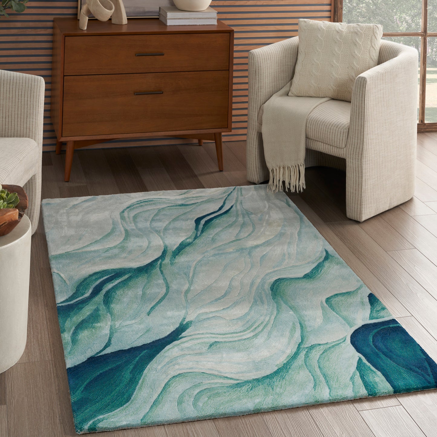 Nourison Prismatic 3'9" x 5'9" Silver Green Modern Indoor Rug