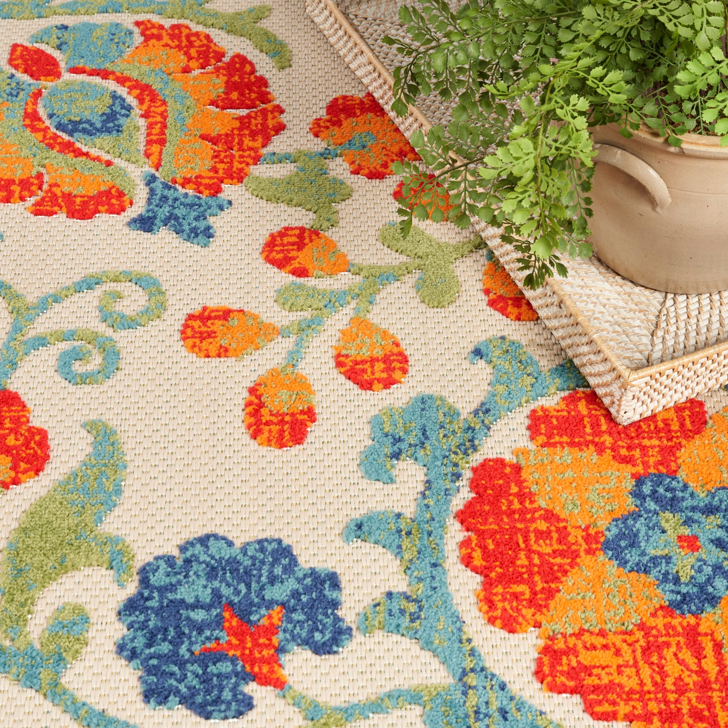 Nourison Aloha 10' x 14' Red Multicolor Farmhouse Rug