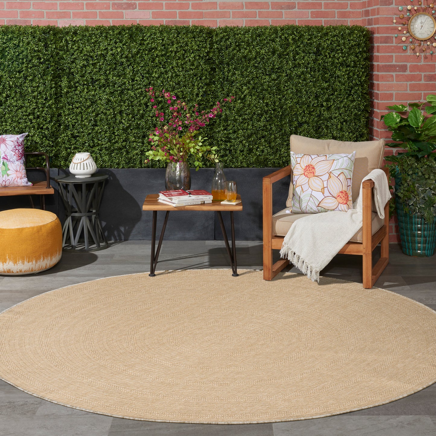 Nourison Tulum 8' x Round Taupe Ivory Outdoor Rug