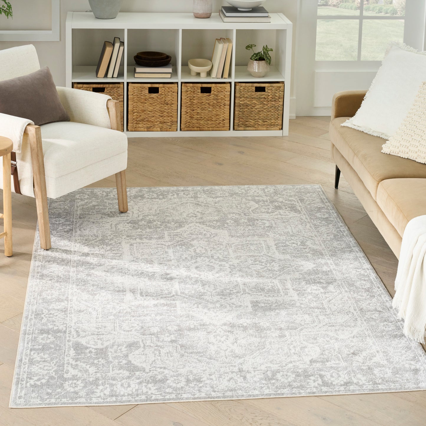 Nourison Astra Machine Washable 4' x 6' Grey Vintage Indoor Rug