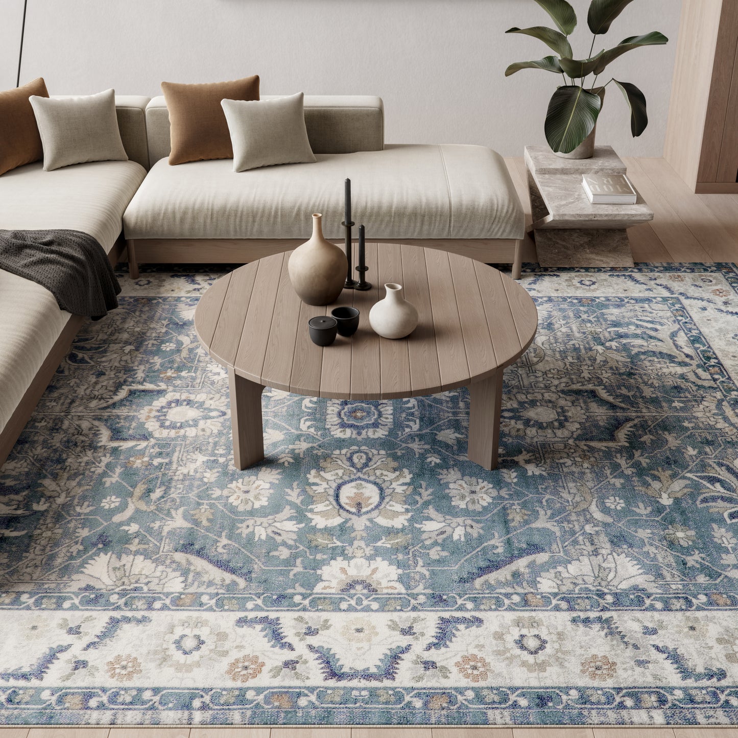 Nourison Astra Machine Washable 9' x 12' Blue Vintage Indoor Rug