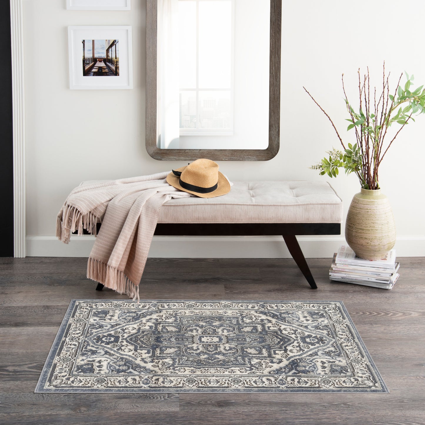 Nourison Quarry 2'2" x 3'9" Navy Ivory Vintage Indoor Rug