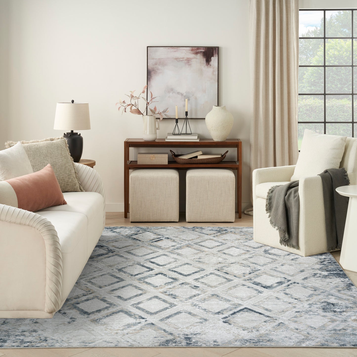 Nourison Dekor 7'10" x 9'10" Grey Navy Modern Indoor Rug