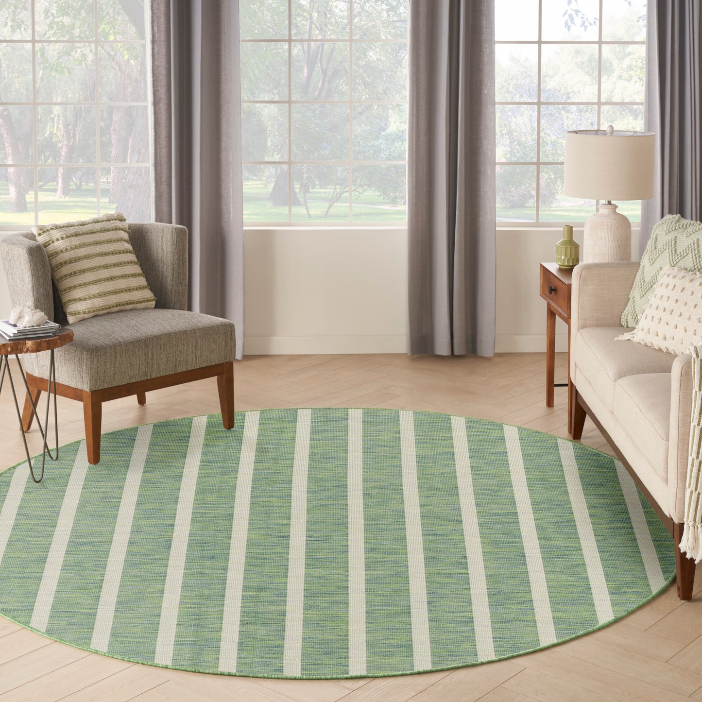 Nourison Positano 6' x Round Blue Green Ivory Modern Rug