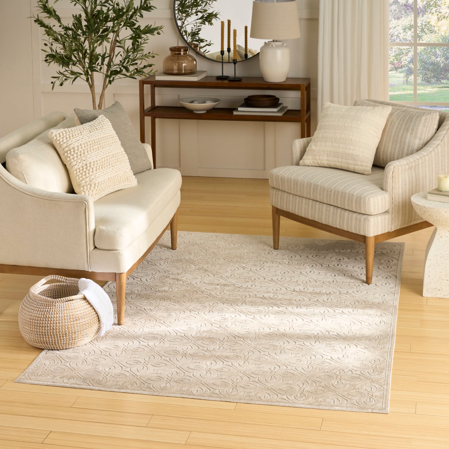 Nourison Washable Charm 5' x 7' Beige Ivory Contemporary Indoor Rug