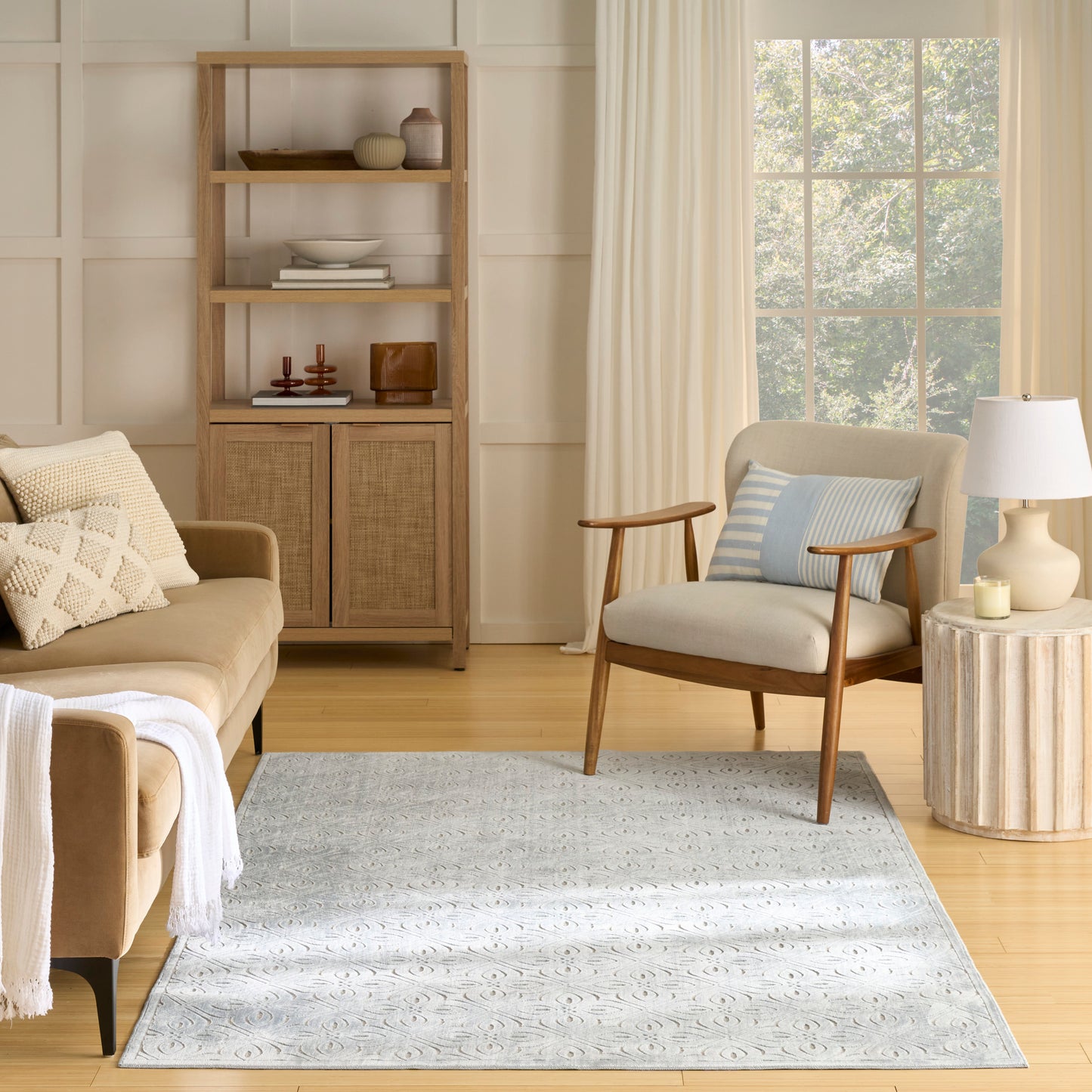 Nourison Washable Charm 4' x 6' Blue Ivory Contemporary Indoor Rug