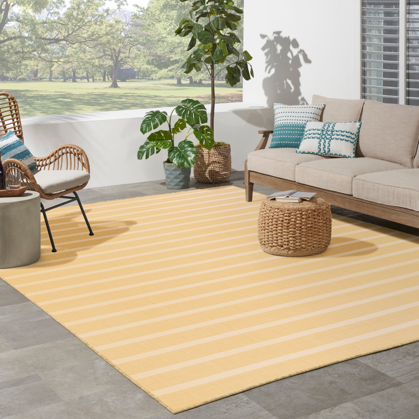 Nourison Positano 10' x 14' Yellow Ivory Modern Rug