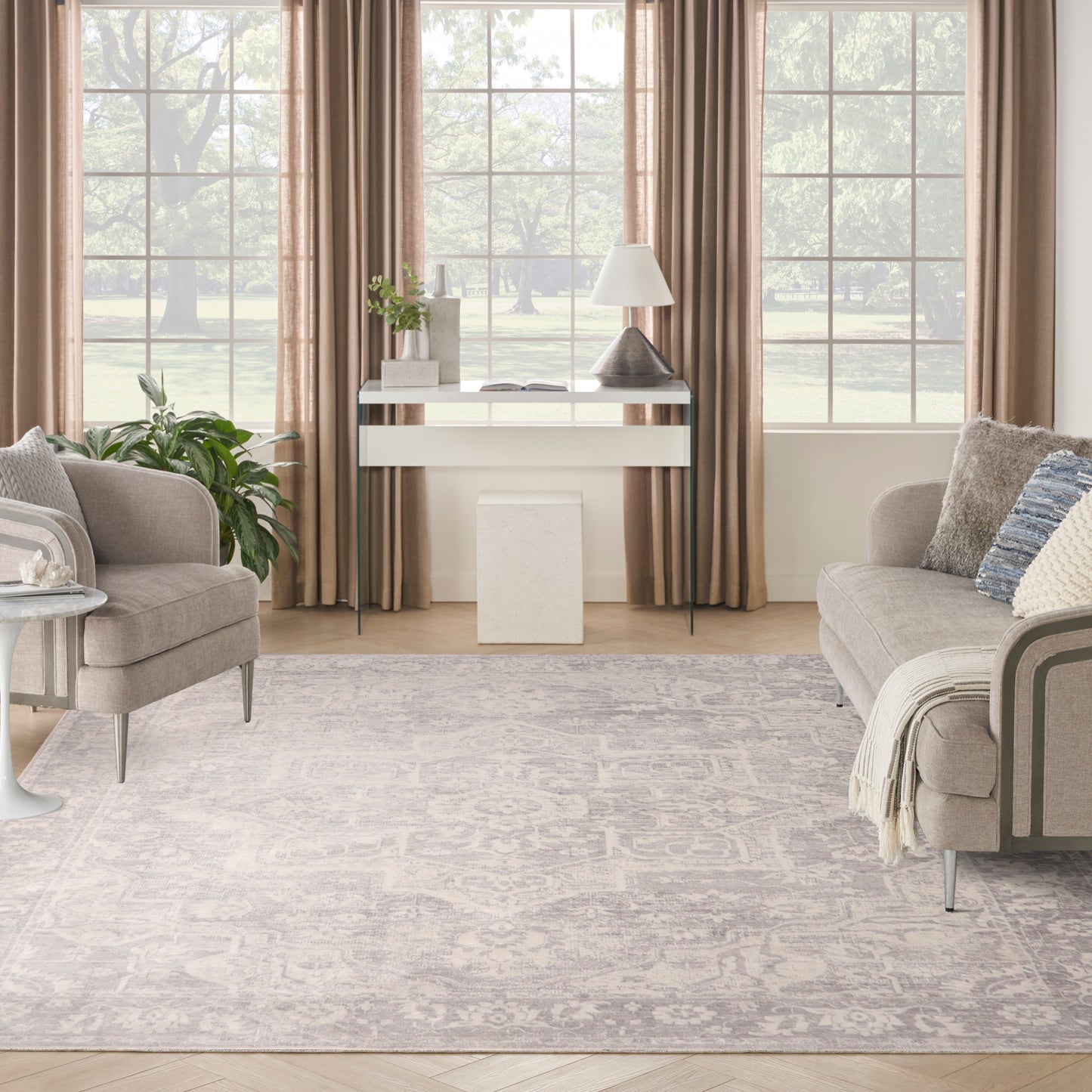 Nourison Astra Machine Washable 9' x 12' Grey Vintage Indoor Rug