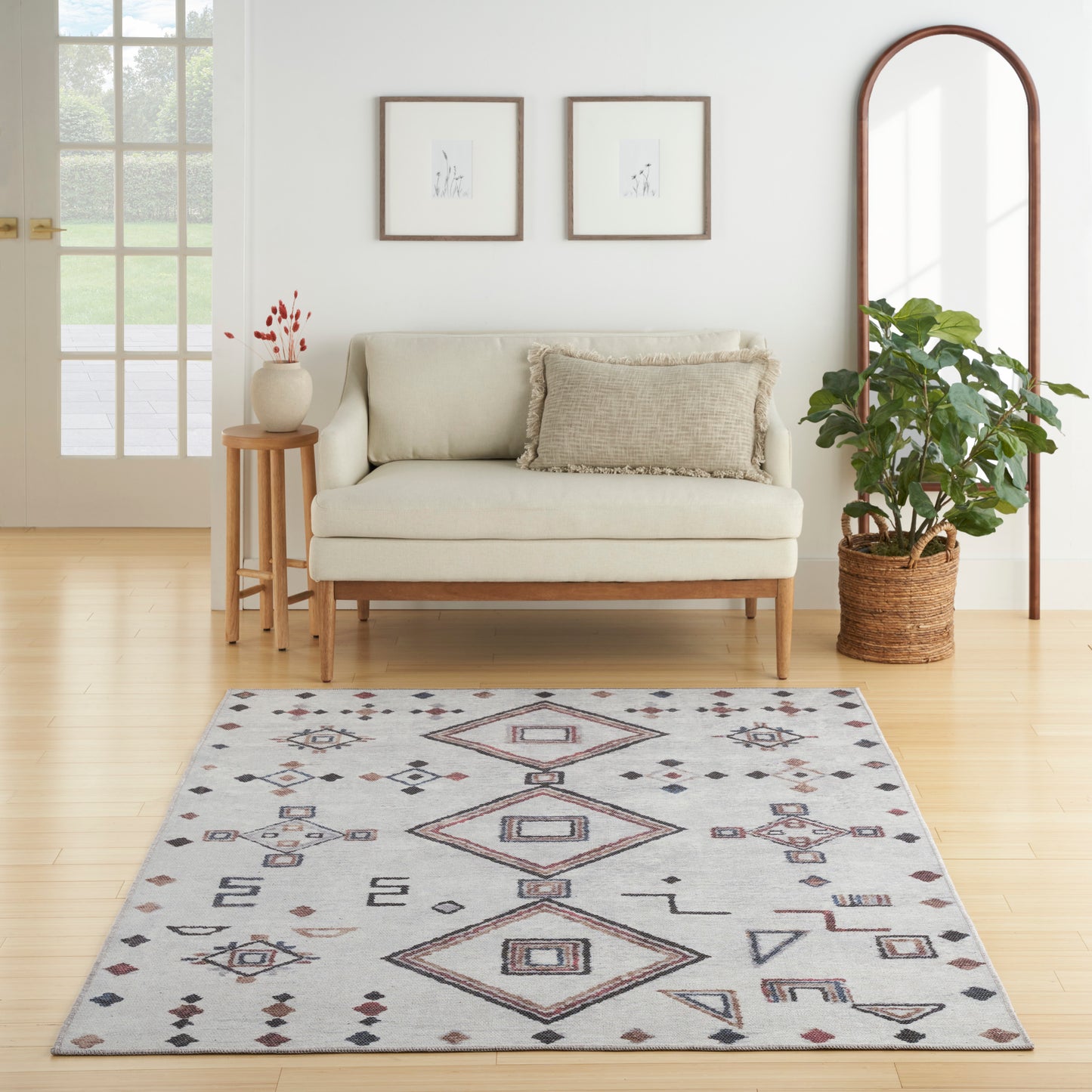 Nicole Curtis Machine Washable Series 1 5'3" x 7'3" Ivory/Multi Bohemian Indoor Rug