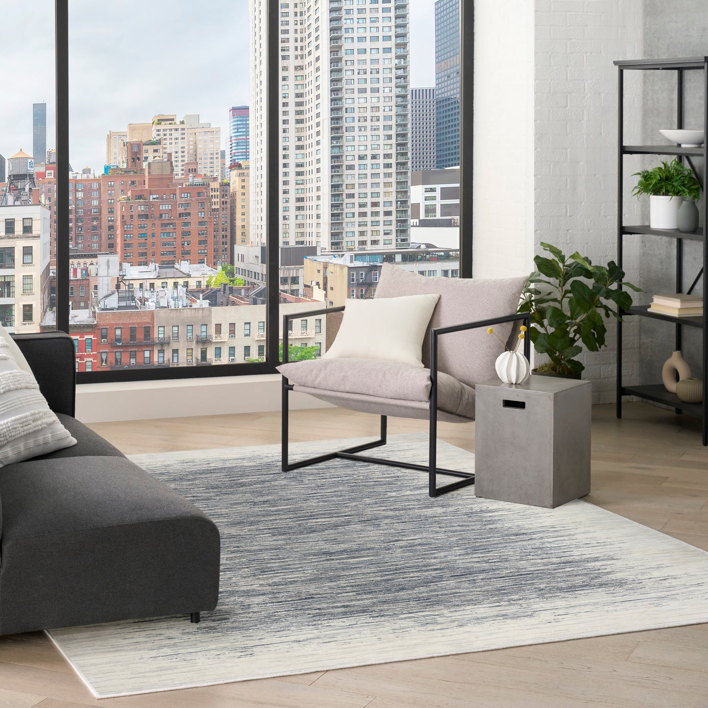 DKNY Grand Street 6' x 9' Ivory Blue Modern Indoor Rug