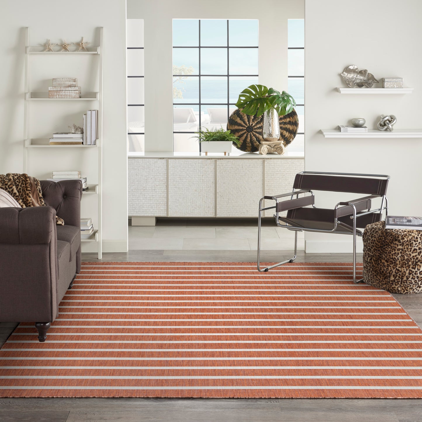 Nourison Positano 9' x 12' Terracotta Ivory Modern Rug